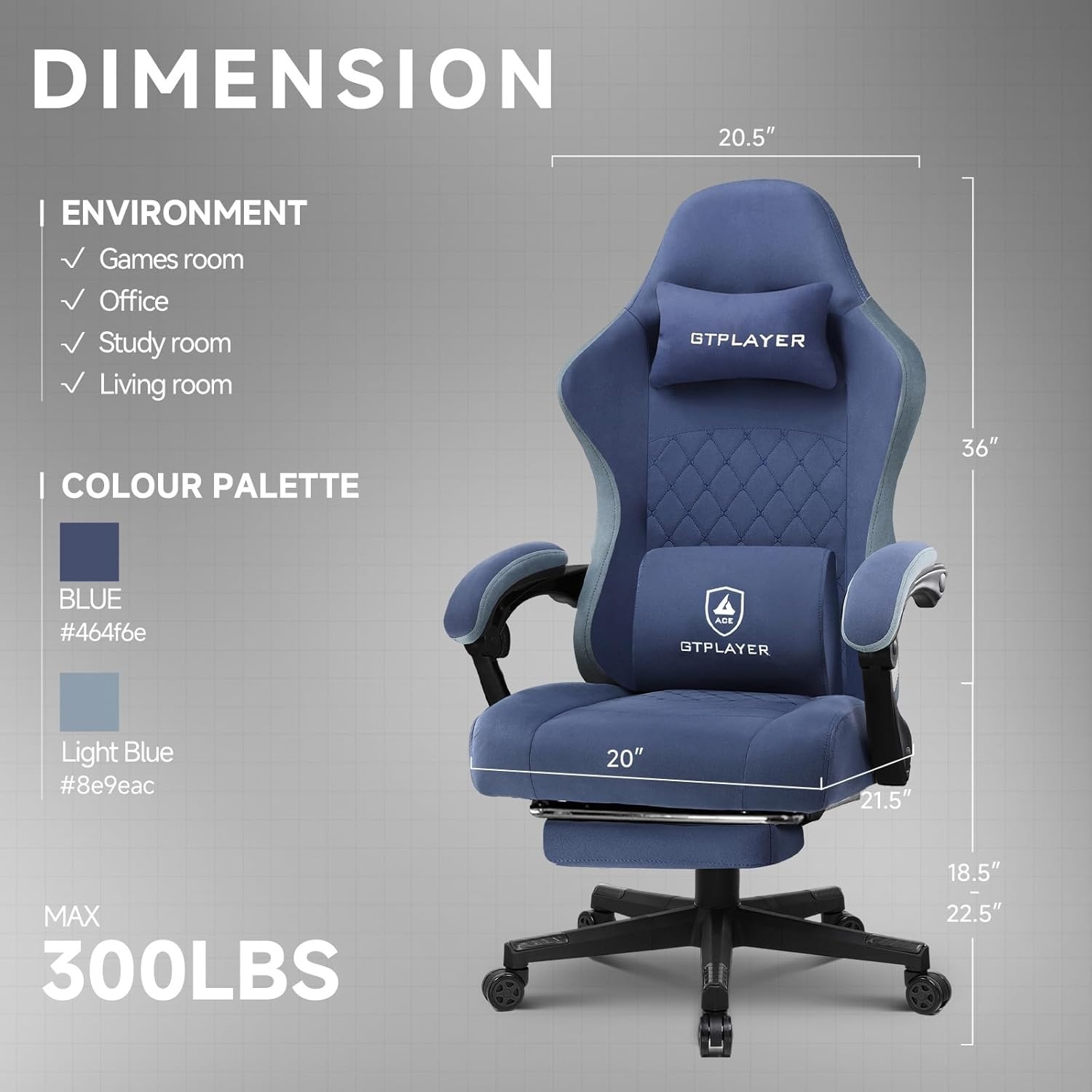 image:imageGTPLAYER Gaming Chair Computer Office Chair with Pocket Spring Cushion Linkage Armrests and Footrest High Back Ergonomic Computer Chair with Lumbar Support Task Chair with FootrestBlue