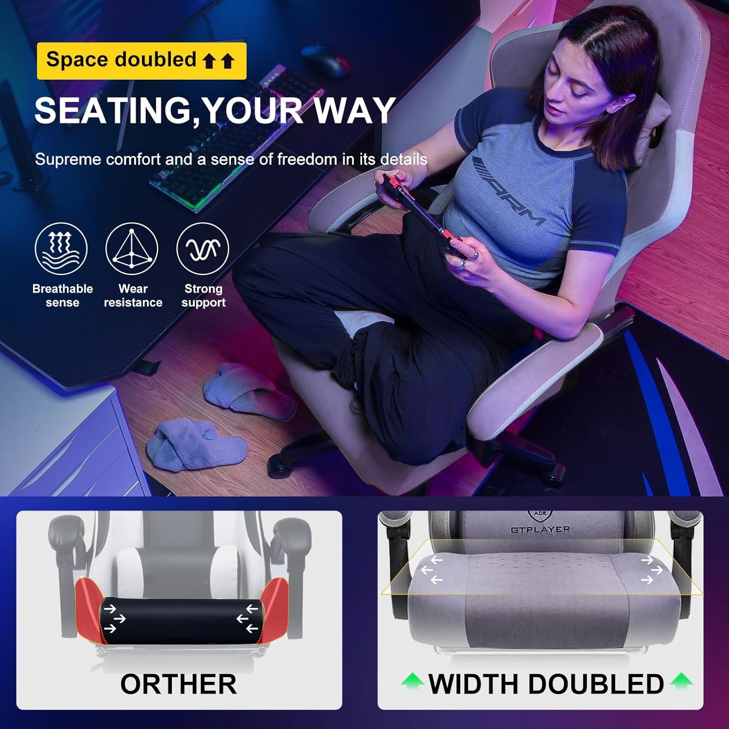image:imageGTPLAYER Gaming Chair Computer Office Chair with Pocket Spring Cushion Linkage Armrests and Footrest High Back Ergonomic Computer Chair with Lumbar Support Task Chair with FootrestPurple