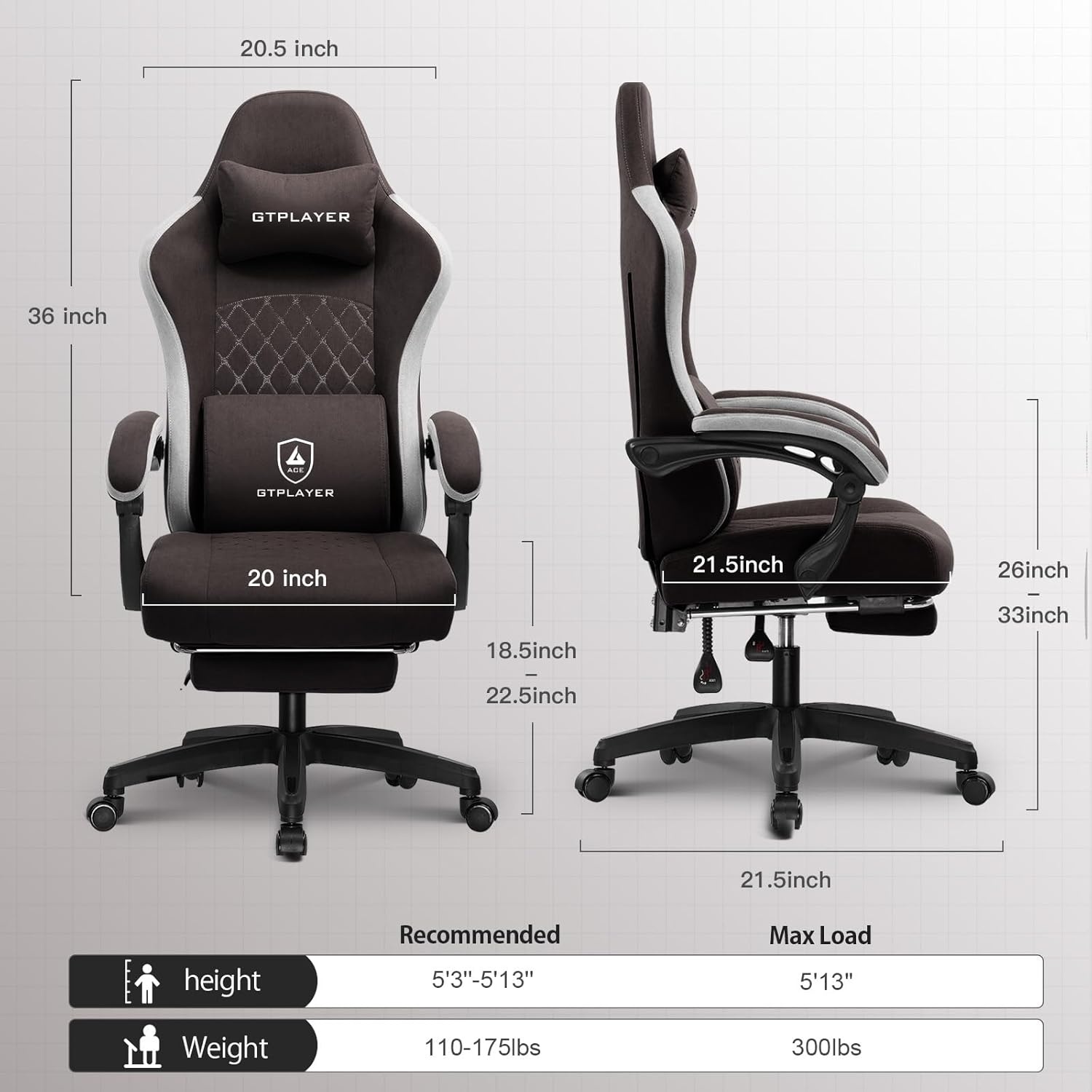 image:imageGTPLAYER Gaming Chair Computer Office Chair with Pocket Spring Cushion Linkage Armrests and Footrest High Back Ergonomic Computer Chair with Lumbar Support Task Chair with FootrestBrown