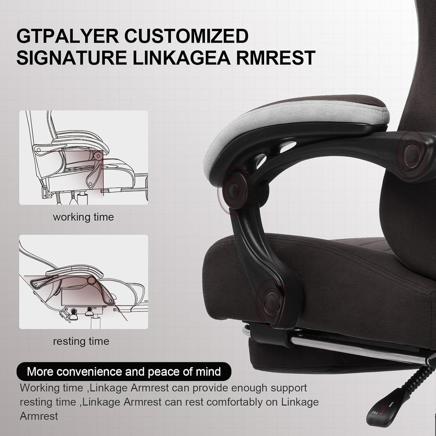 image:imageGTPLAYER Gaming Chair Computer Office Chair with Pocket Spring Cushion Linkage Armrests and Footrest High Back Ergonomic Computer Chair with Lumbar Support Task Chair with FootrestBrown