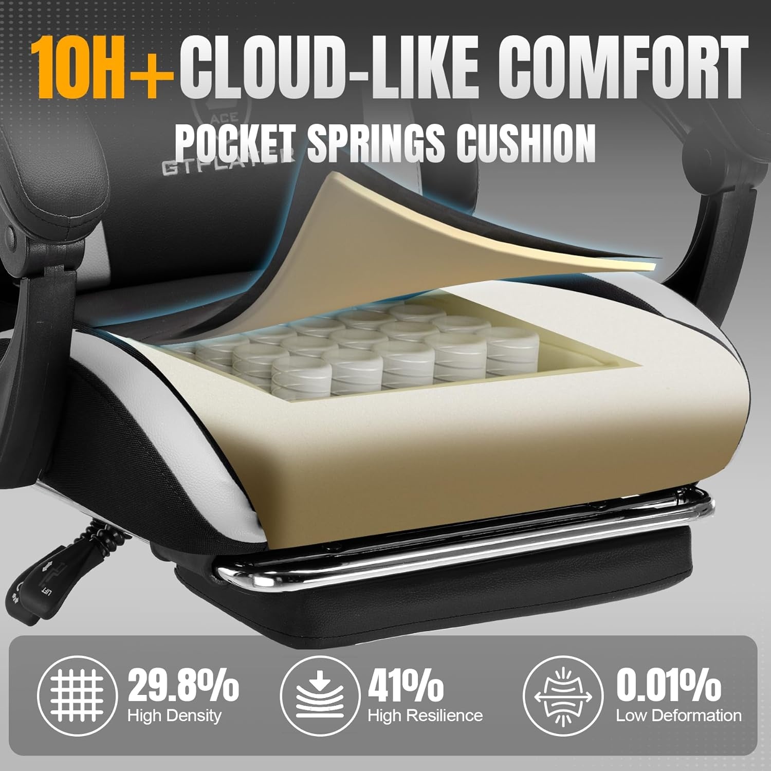 image:imageGTPLAYER Gaming Chair with Foot Rest amp Pocket Spring Cushion Ergonomic High Back Computer Chair with Headrest amp 360Swivel Seat for Home Office Desk PU Leather PinkWhiteblack