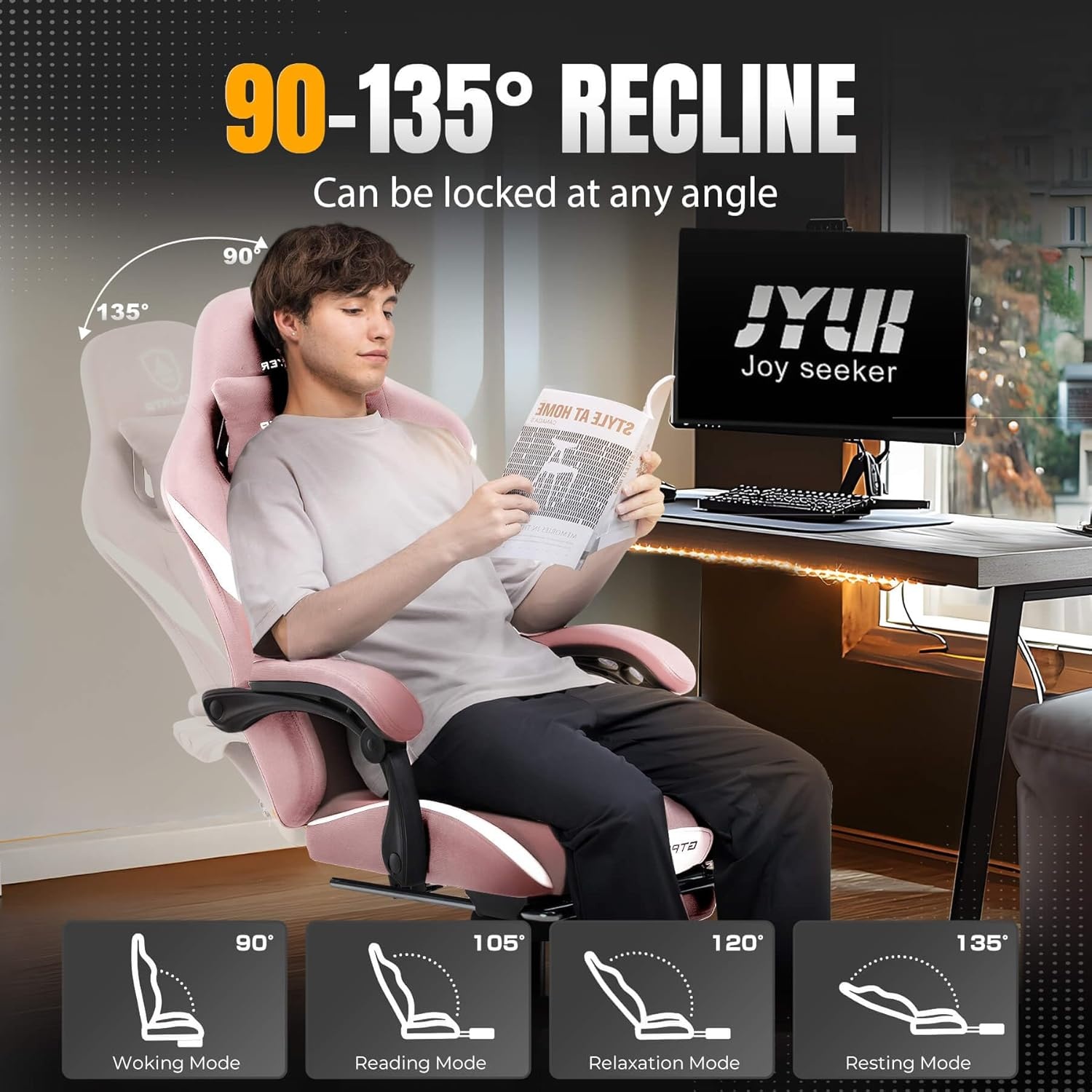 image:imageGTPLAYER Gaming Chair with Foot Rest amp Pocket Spring Cushion Ergonomic High Back Computer Chair with Headrest amp 360Swivel Seat for Home Office Desk PU Leather PinkPink