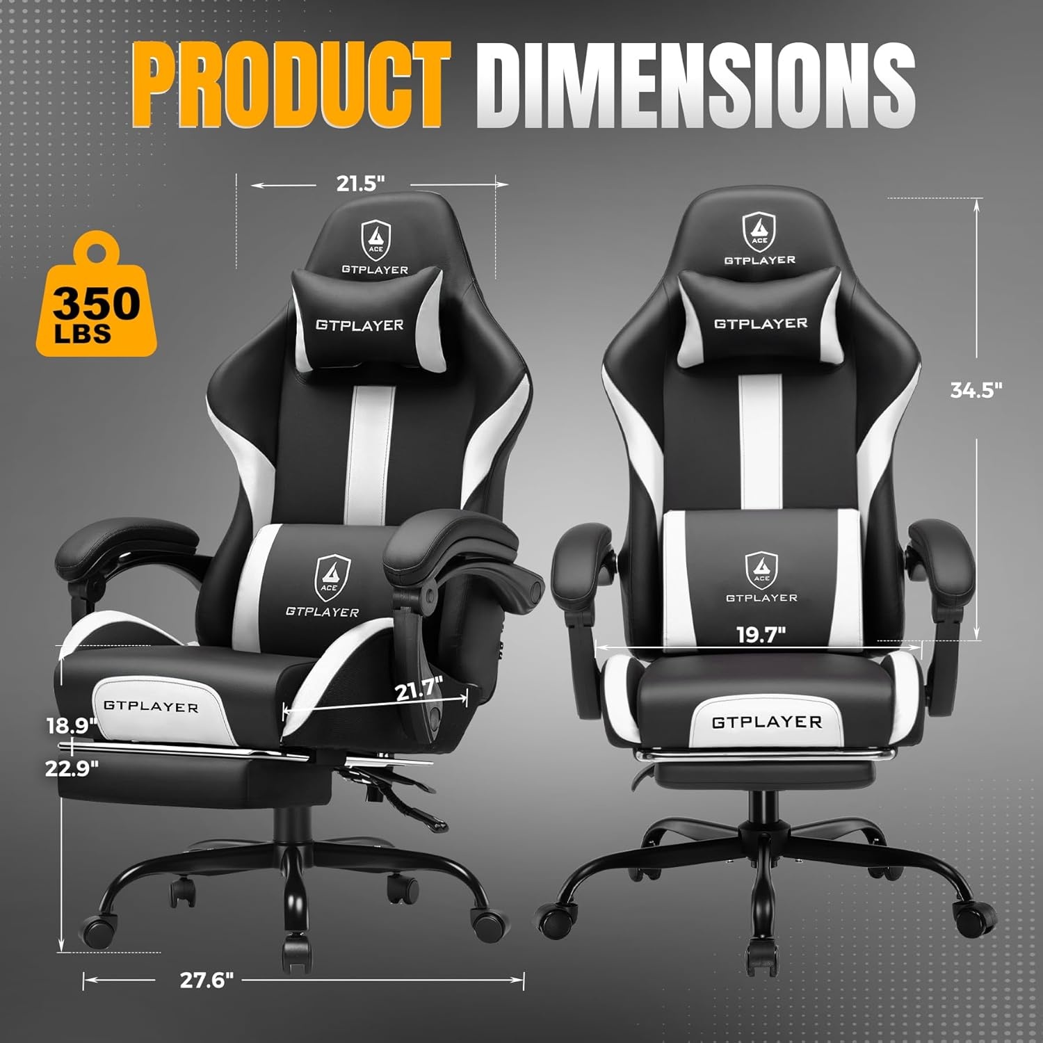 image:imageGTPLAYER Gaming Chair with Foot Rest amp Pocket Spring Cushion Ergonomic High Back Computer Chair with Headrest amp 360Swivel Seat for Home Office Desk PU Leather PinkWhiteblack