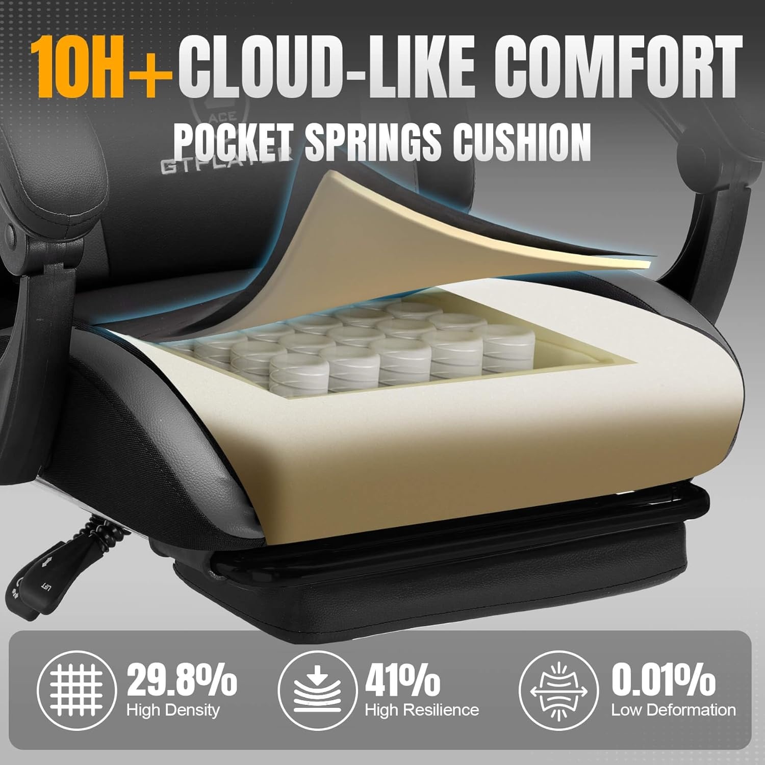 image:imageGTPLAYER Gaming Chair with Foot Rest amp Pocket Spring Cushion Ergonomic High Back Computer Chair with Headrest amp 360Swivel Seat for Home Office Desk PU Leather PinkDarkgray