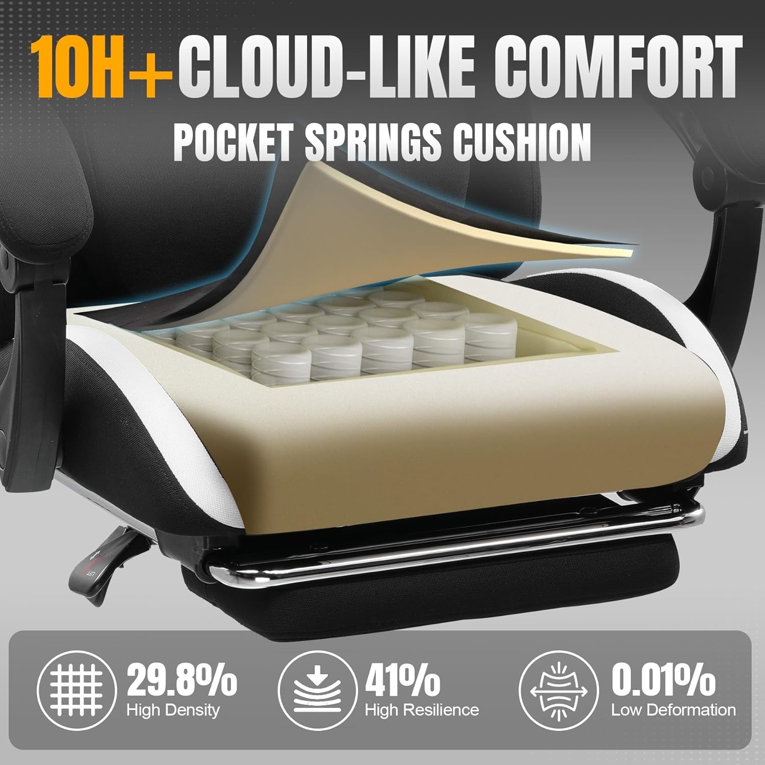 image:imageGTPLAYER Gaming Chair with Foot Rest amp Pocket Spring Cushion Ergonomic High Back Computer Chair with Headrest amp 360Swivel Seat for Home Office Desk PU Leather PinkWhiteblack
