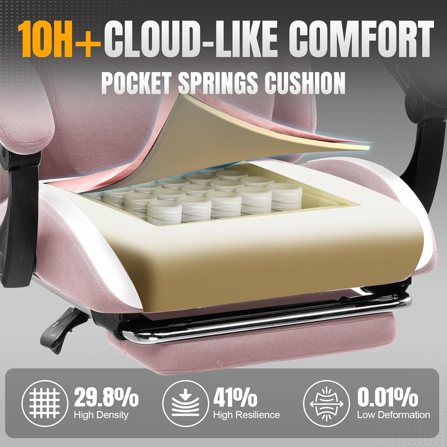 image:imageGTPLAYER Gaming Chair with Foot Rest amp Pocket Spring Cushion Ergonomic High Back Computer Chair with Headrest amp 360Swivel Seat for Home Office Desk PU Leather PinkPink