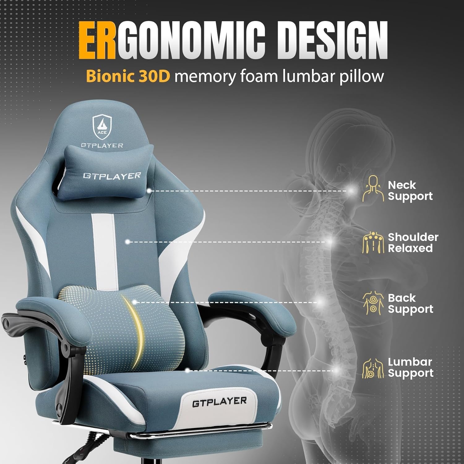 image:imageGTPLAYER Gaming Chair with Foot Rest amp Pocket Spring Cushion Ergonomic High Back Computer Chair with Headrest amp 360Swivel Seat for Home Office Desk PU Leather PinkAcidblue