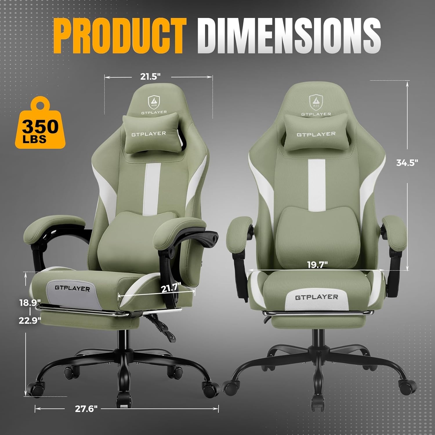 image:imageGTPLAYER Gaming Chair with Foot Rest amp Pocket Spring Cushion Ergonomic High Back Computer Chair with Headrest amp 360Swivel Seat for Home Office Desk PU Leather PinkGreen