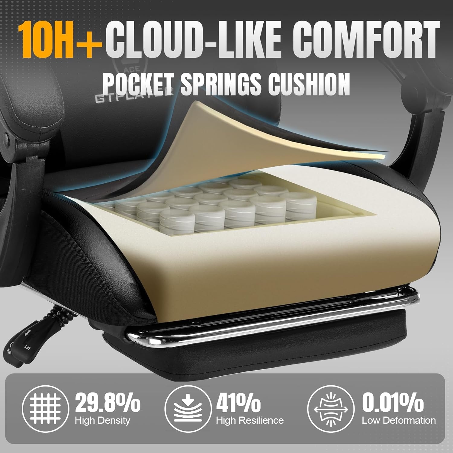 image:imageGTPLAYER Gaming Chair with Foot Rest amp Pocket Spring Cushion Ergonomic High Back Computer Chair with Headrest amp 360Swivel Seat for Home Office Desk PU Leather PinkPitchblack