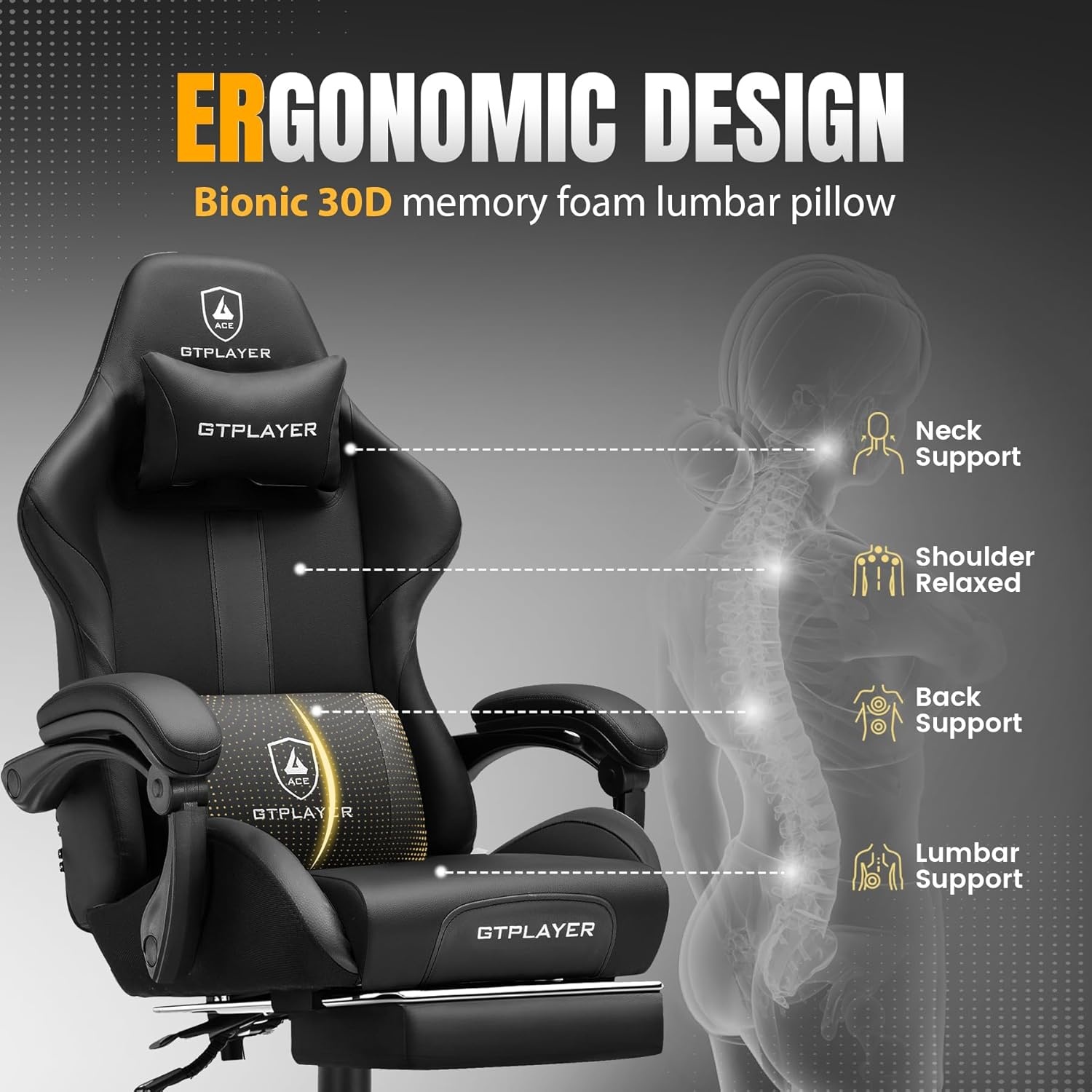 image:imageGTPLAYER Gaming Chair with Foot Rest amp Pocket Spring Cushion Ergonomic High Back Computer Chair with Headrest amp 360Swivel Seat for Home Office Desk PU Leather PinkPitchblack