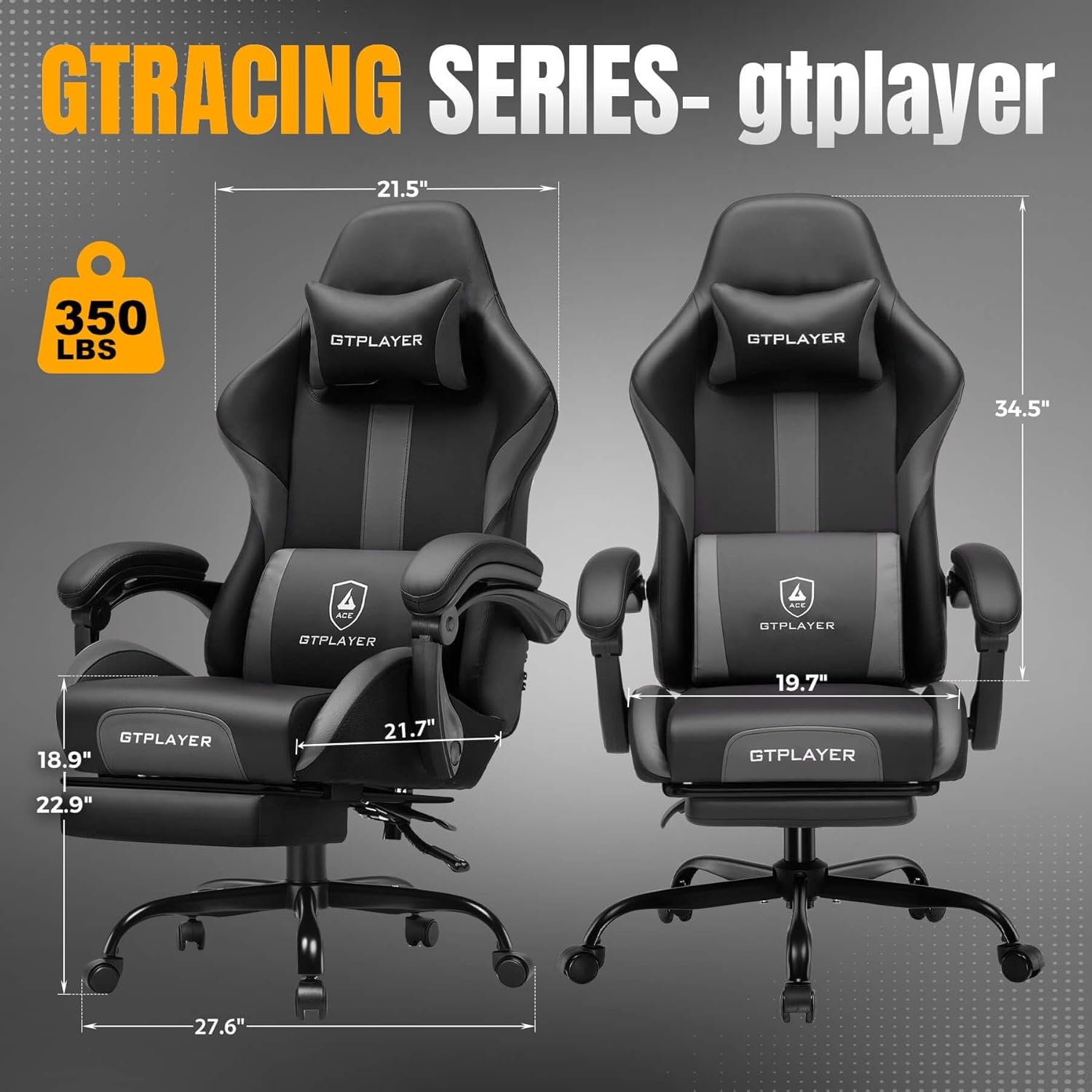 image:imageGTPLAYER Gaming Chair with Foot Rest amp Pocket Spring Cushion Ergonomic High Back Computer Chair with Headrest amp 360Swivel Seat for Home Office Desk PU Leather PinkDarkgray