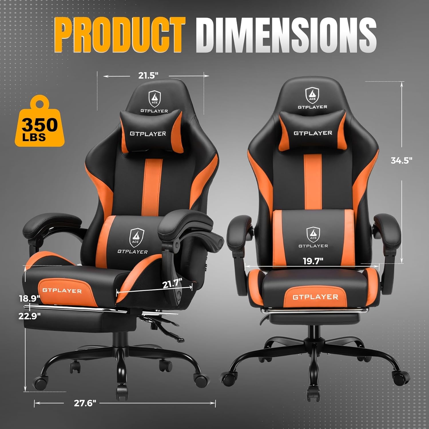 image:imageGTPLAYER Gaming Chair with Foot Rest amp Pocket Spring Cushion Ergonomic High Back Computer Chair with Headrest amp 360Swivel Seat for Home Office Desk PU Leather PinkOrange