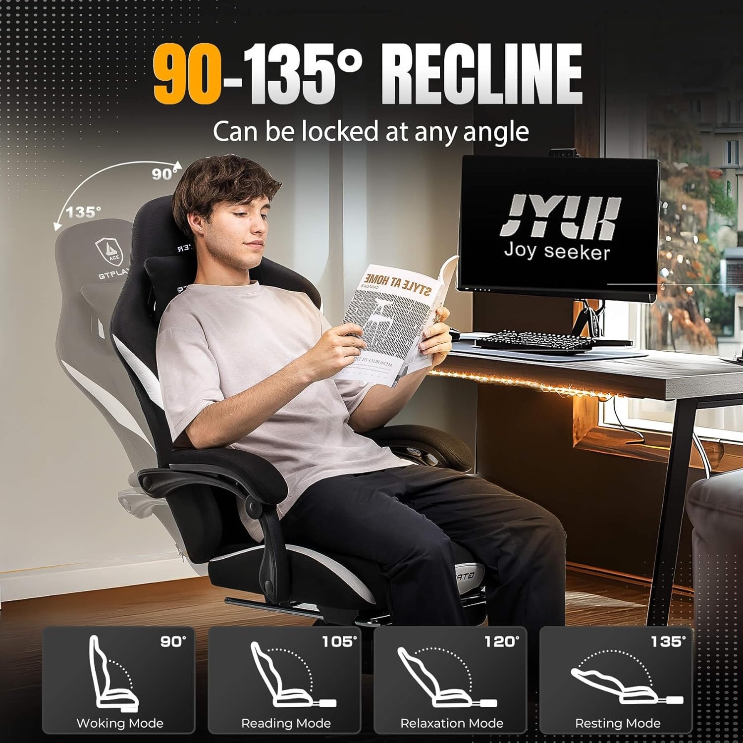 image:imageGTPLAYER Gaming Chair with Foot Rest amp Pocket Spring Cushion Ergonomic High Back Computer Chair with Headrest amp 360Swivel Seat for Home Office Desk PU Leather PinkCoalblack