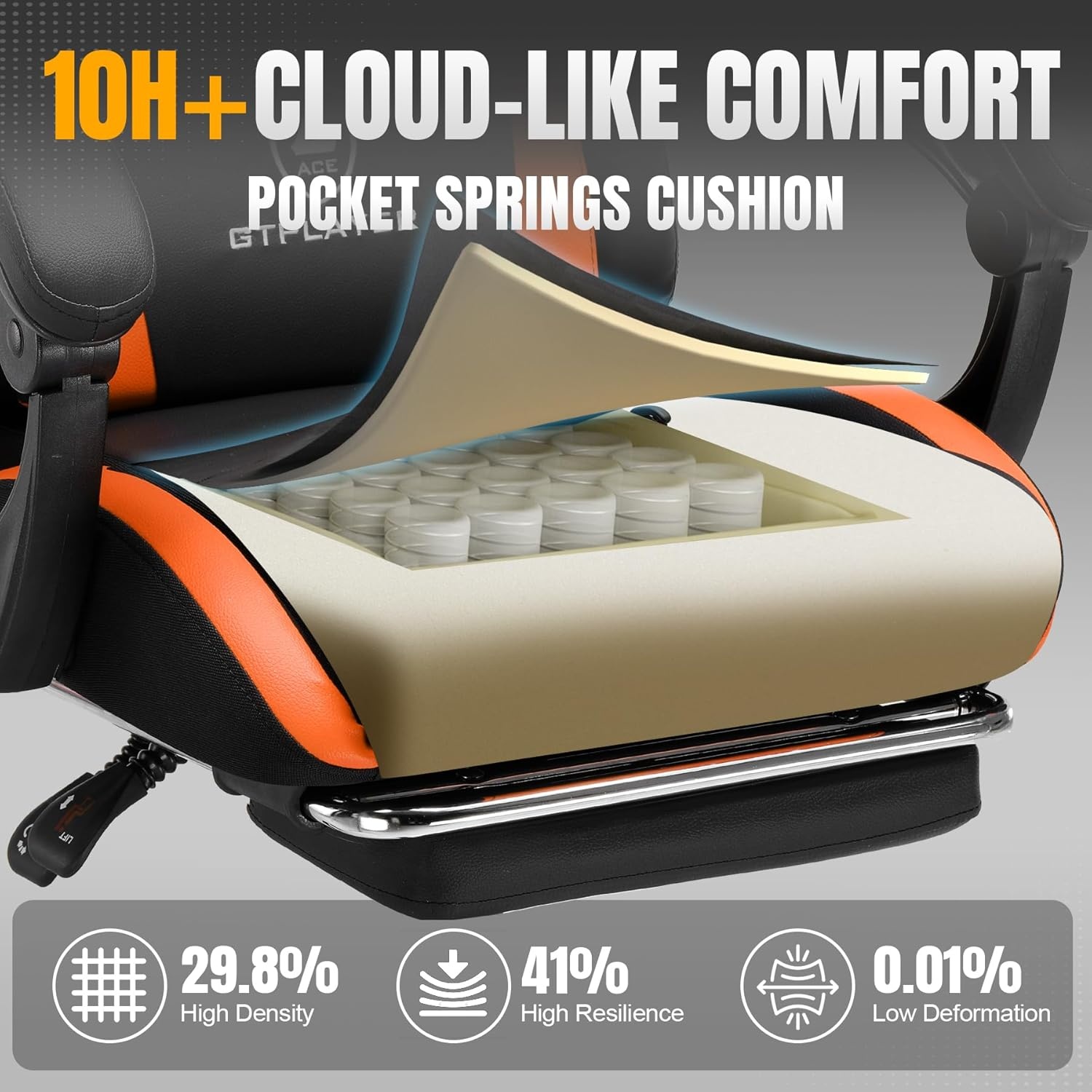 image:imageGTPLAYER Gaming Chair with Foot Rest amp Pocket Spring Cushion Ergonomic High Back Computer Chair with Headrest amp 360Swivel Seat for Home Office Desk PU Leather PinkOrange