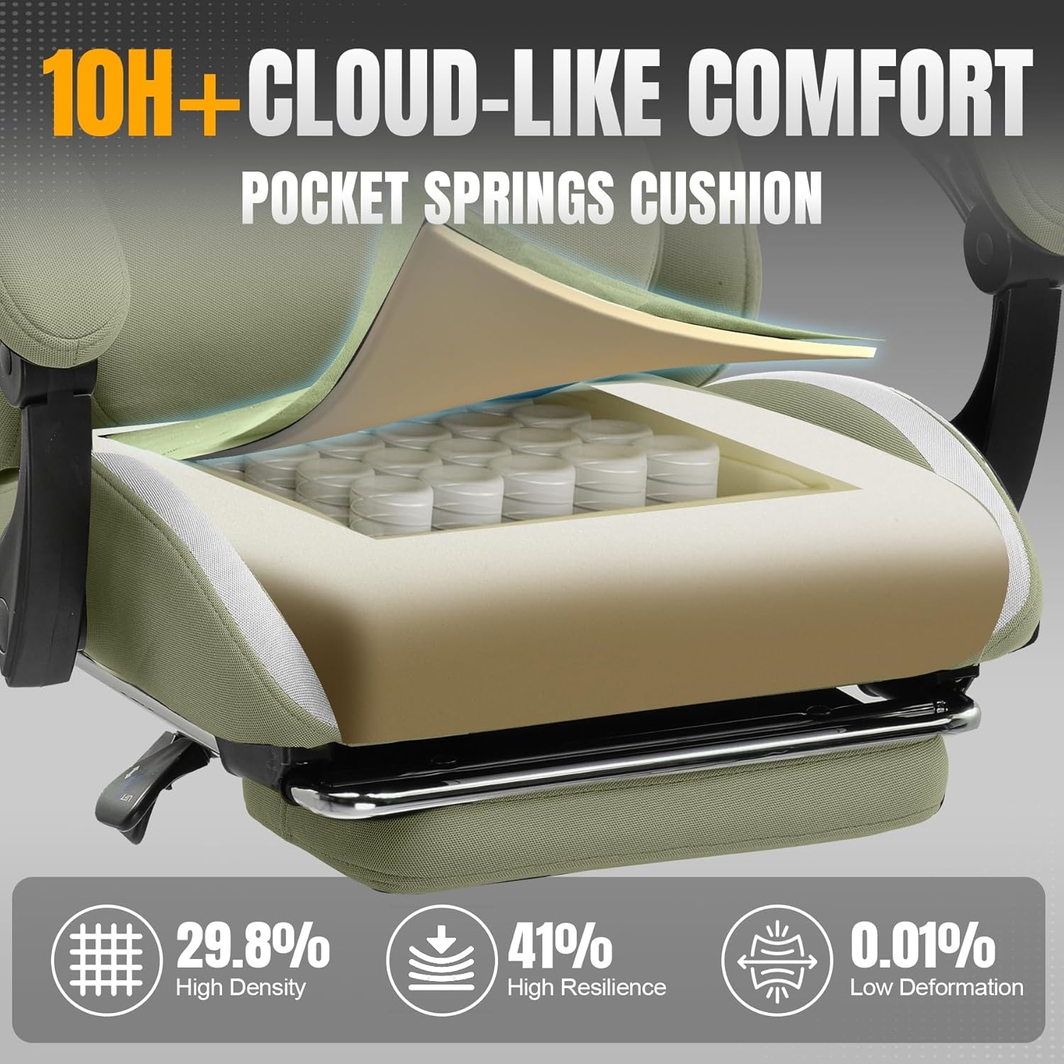 image:imageGTPLAYER Gaming Chair with Foot Rest amp Pocket Spring Cushion Ergonomic High Back Computer Chair with Headrest amp 360Swivel Seat for Home Office Desk PU Leather PinkGreen