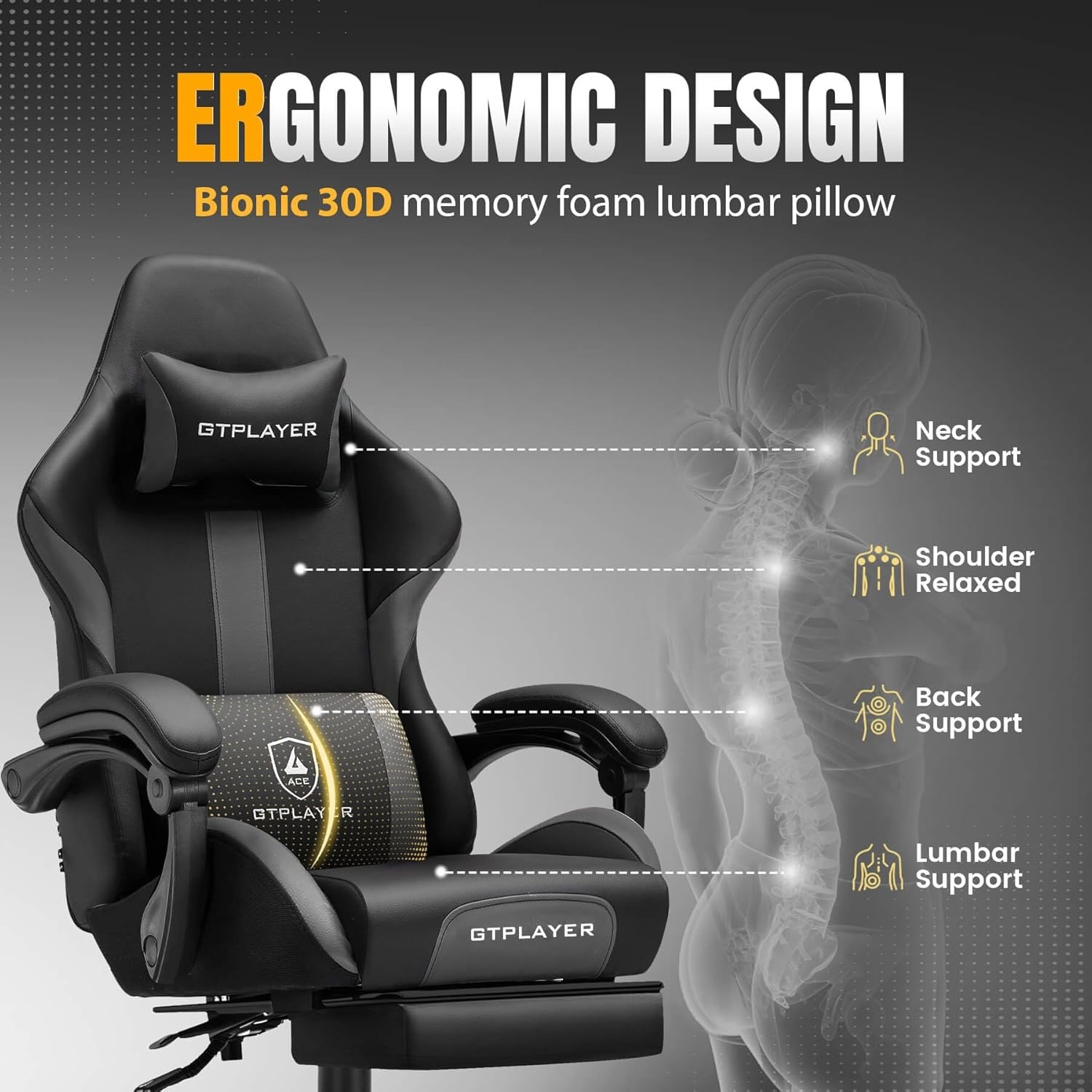 image:imageGTPLAYER Gaming Chair with Foot Rest amp Pocket Spring Cushion Ergonomic High Back Computer Chair with Headrest amp 360Swivel Seat for Home Office Desk PU Leather PinkDarkgray