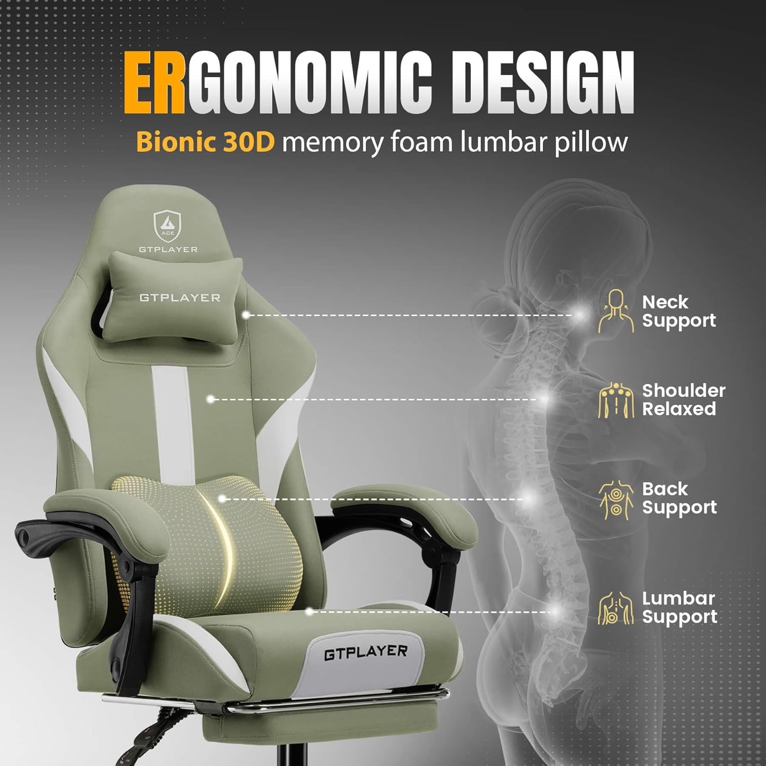 image:imageGTPLAYER Gaming Chair with Foot Rest amp Pocket Spring Cushion Ergonomic High Back Computer Chair with Headrest amp 360Swivel Seat for Home Office Desk PU Leather PinkGreen