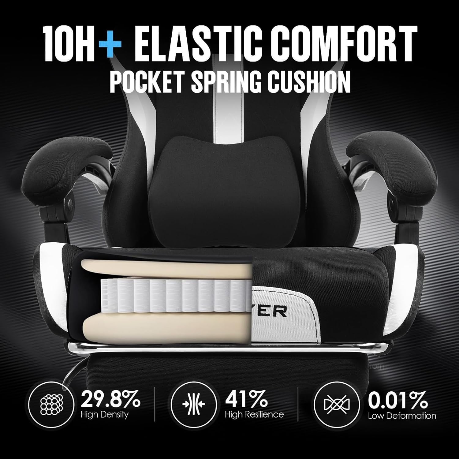 image:imageGTPLAYER Gaming Chair with Foot Rest amp Pocket Spring Cushion Ergonomic High Back Computer Chair with Headrest amp 360Swivel Seat for Home Office Desk PU Leather PinkCoalblack