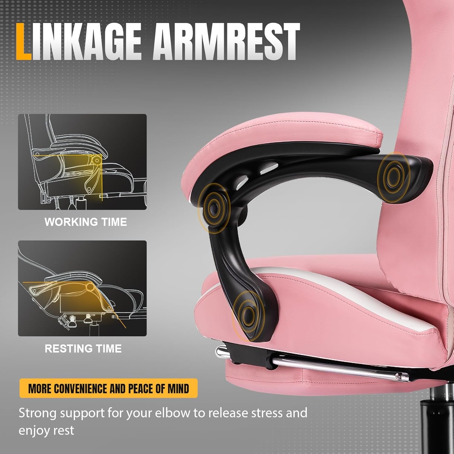 image:imageGTPLAYER Gaming Chair with Foot Rest amp Pocket Spring Cushion Ergonomic High Back Computer Chair with Headrest amp 360Swivel Seat for Home Office Desk PU Leather PinkPink