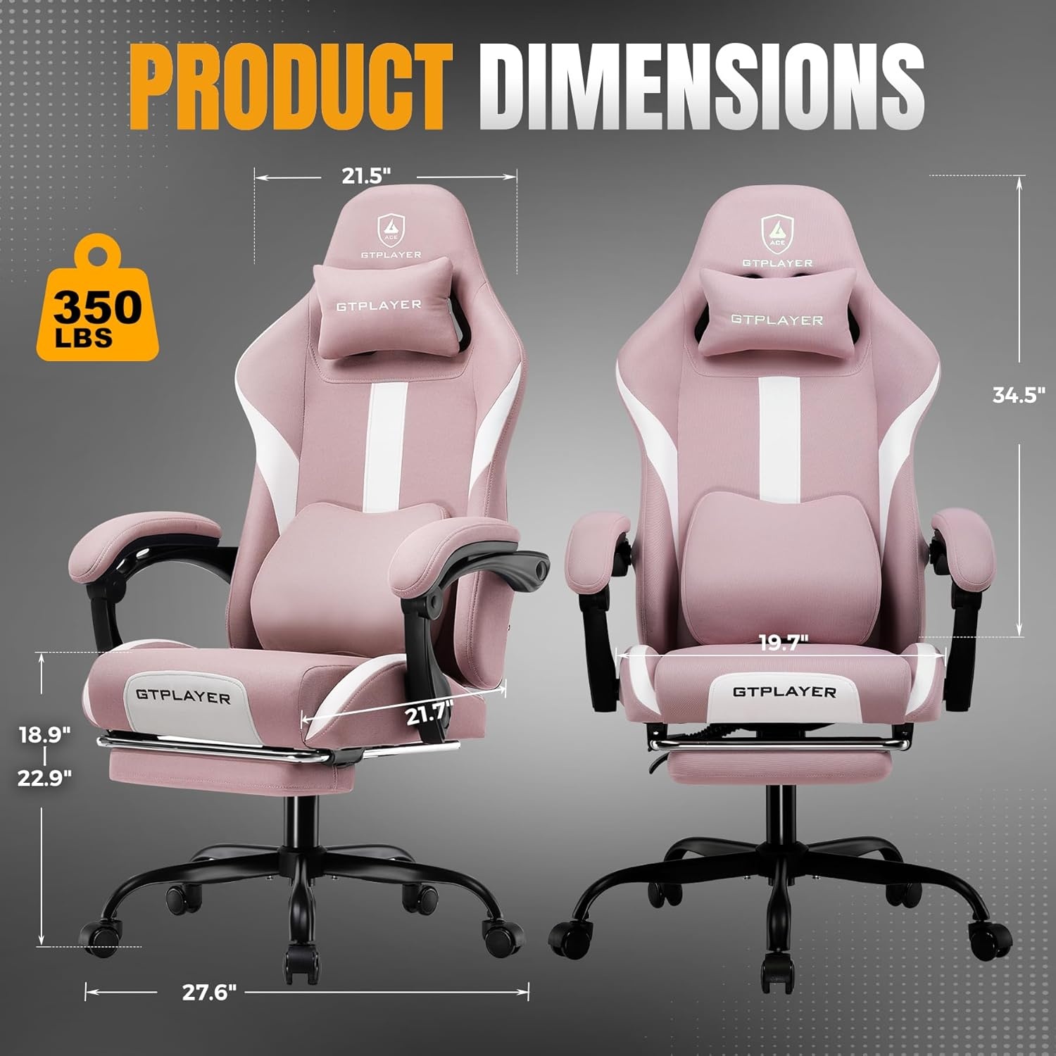 image:imageGTPLAYER Gaming Chair with Foot Rest amp Pocket Spring Cushion Ergonomic High Back Computer Chair with Headrest amp 360Swivel Seat for Home Office Desk PU Leather PinkPink
