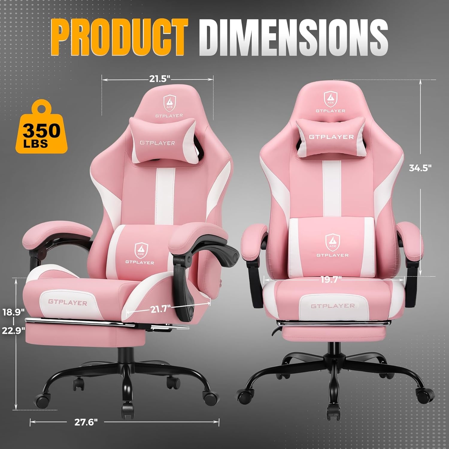 image:imageGTPLAYER Gaming Chair with Foot Rest amp Pocket Spring Cushion Ergonomic High Back Computer Chair with Headrest amp 360Swivel Seat for Home Office Desk PU Leather PinkPink