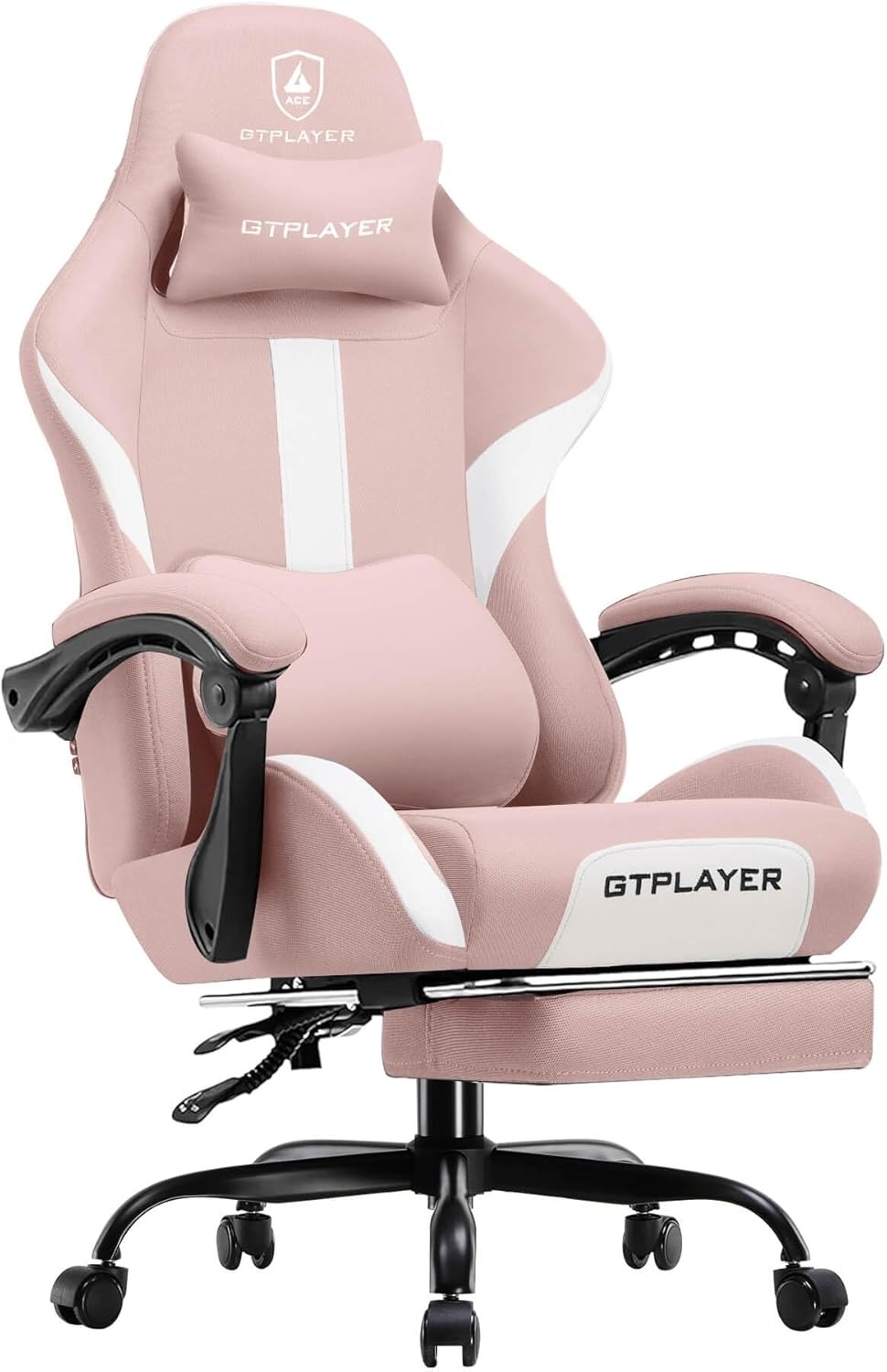 image:imageGTPLAYER Gaming Chair with Foot Rest amp Pocket Spring Cushion Ergonomic High Back Computer Chair with Headrest amp 360Swivel Seat for Home Office Desk PU Leather PinkPink