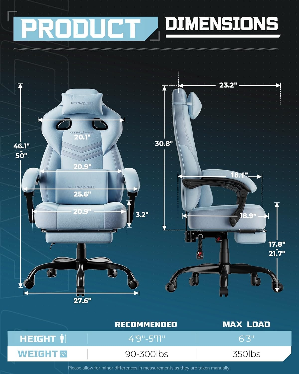 image:imageGTPLAYER Gaming Chairs for Adult Ergonomic Big amp Tall Gaming Seat with Footrest amp Lumbar Support Comfortable Office Chair 90155 Reclining Heavy Duty Wide Computer Seat BlueBlue