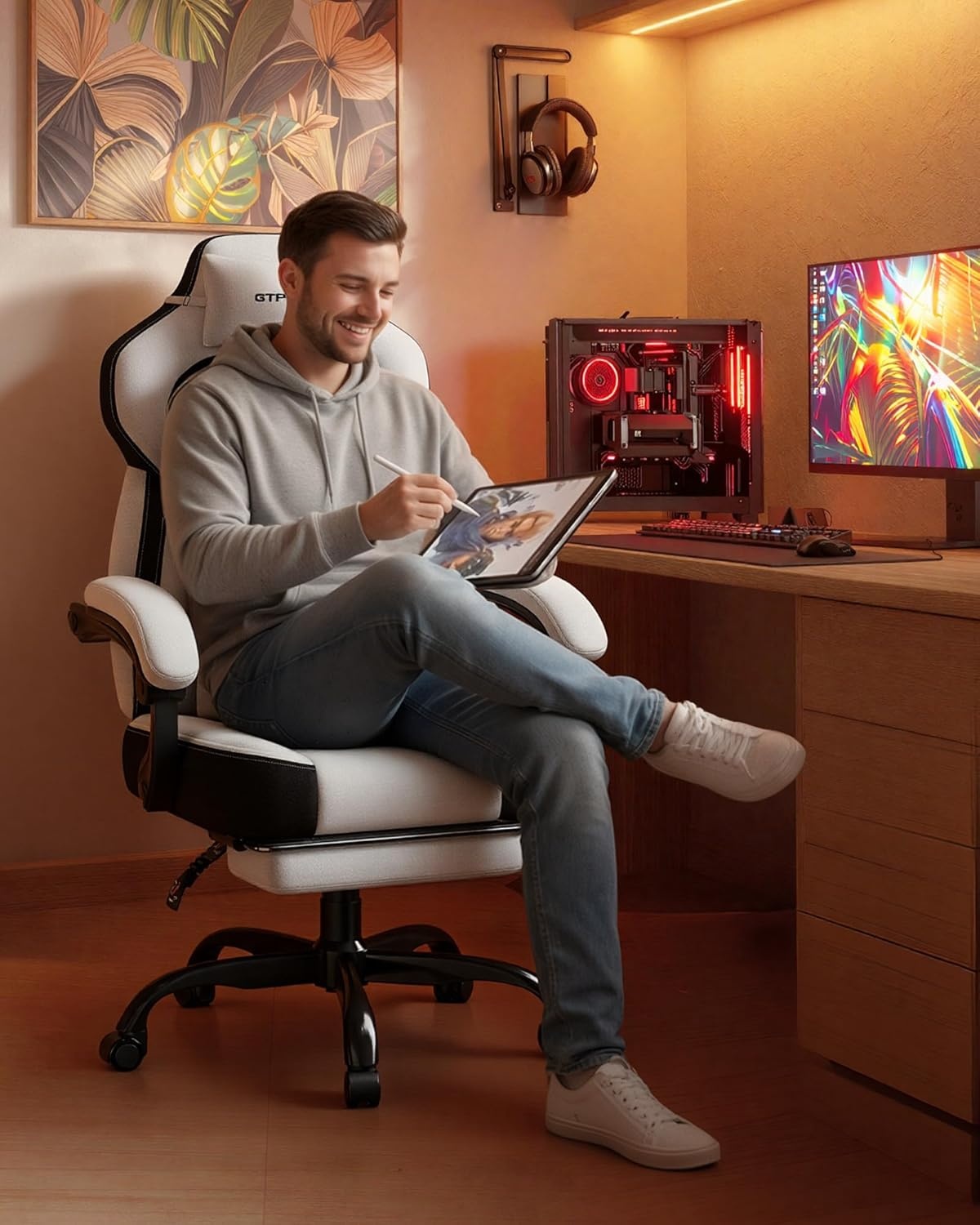 image:imageGTPLAYER Gaming Chairs for Adult Ergonomic Big amp Tall Gaming Seat with Footrest amp Lumbar Support Comfortable Office Chair 90155 Reclining Heavy Duty Wide Computer Seat BlueBright Grey