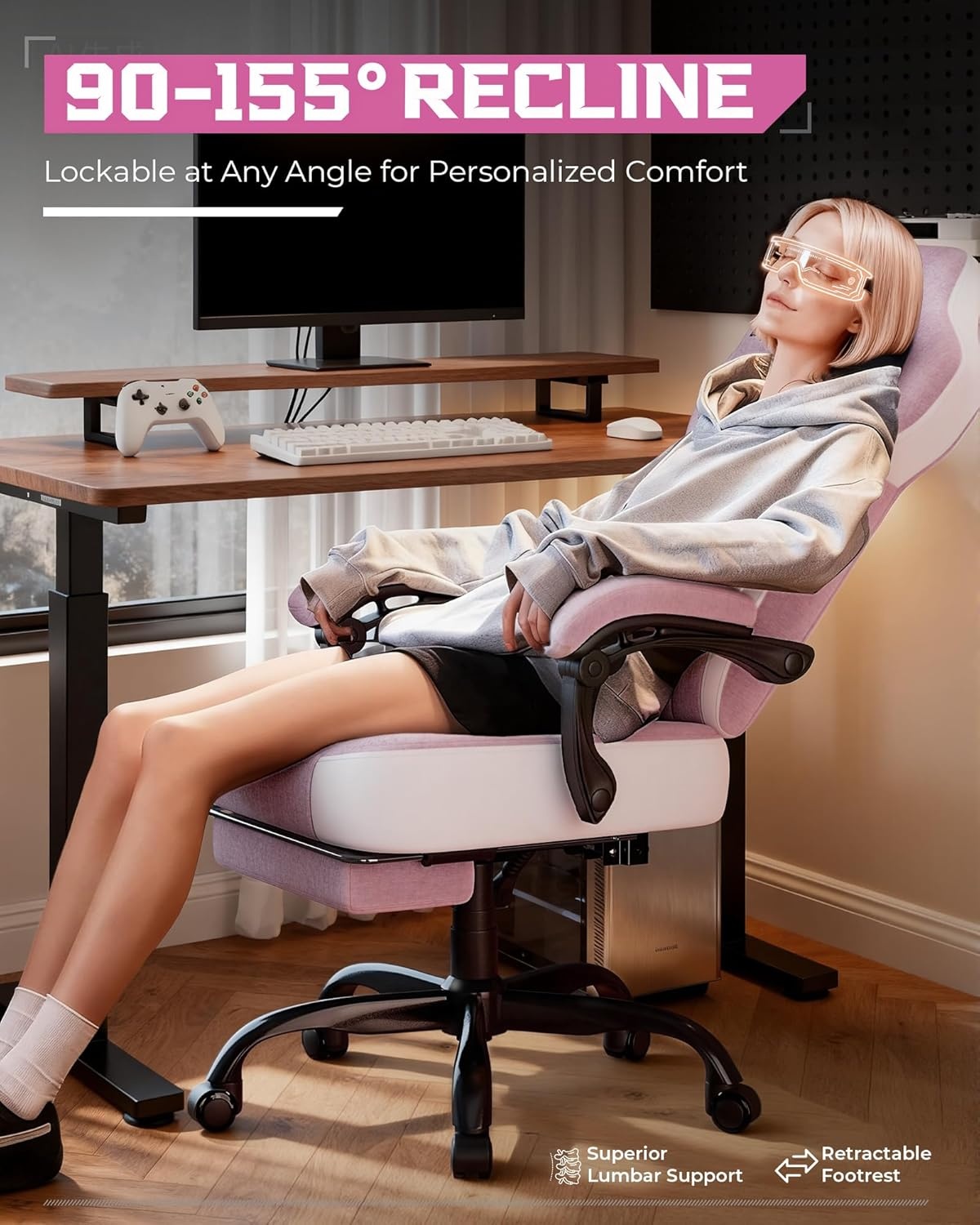 image:imageGTPLAYER Gaming Chairs for Adult Ergonomic Big amp Tall Gaming Seat with Footrest amp Lumbar Support Comfortable Office Chair 90155 Reclining Heavy Duty Wide Computer Seat BluePink