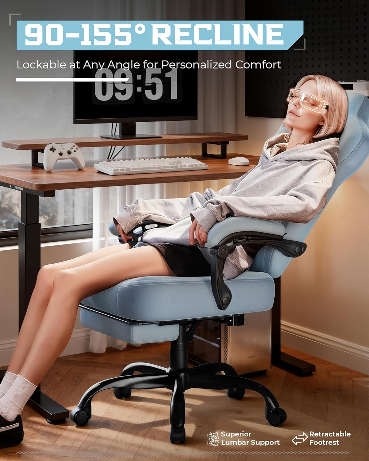 image:imageGTPLAYER Gaming Chairs for Adult Ergonomic Big amp Tall Gaming Seat with Footrest amp Lumbar Support Comfortable Office Chair 90155 Reclining Heavy Duty Wide Computer Seat BlueBlue