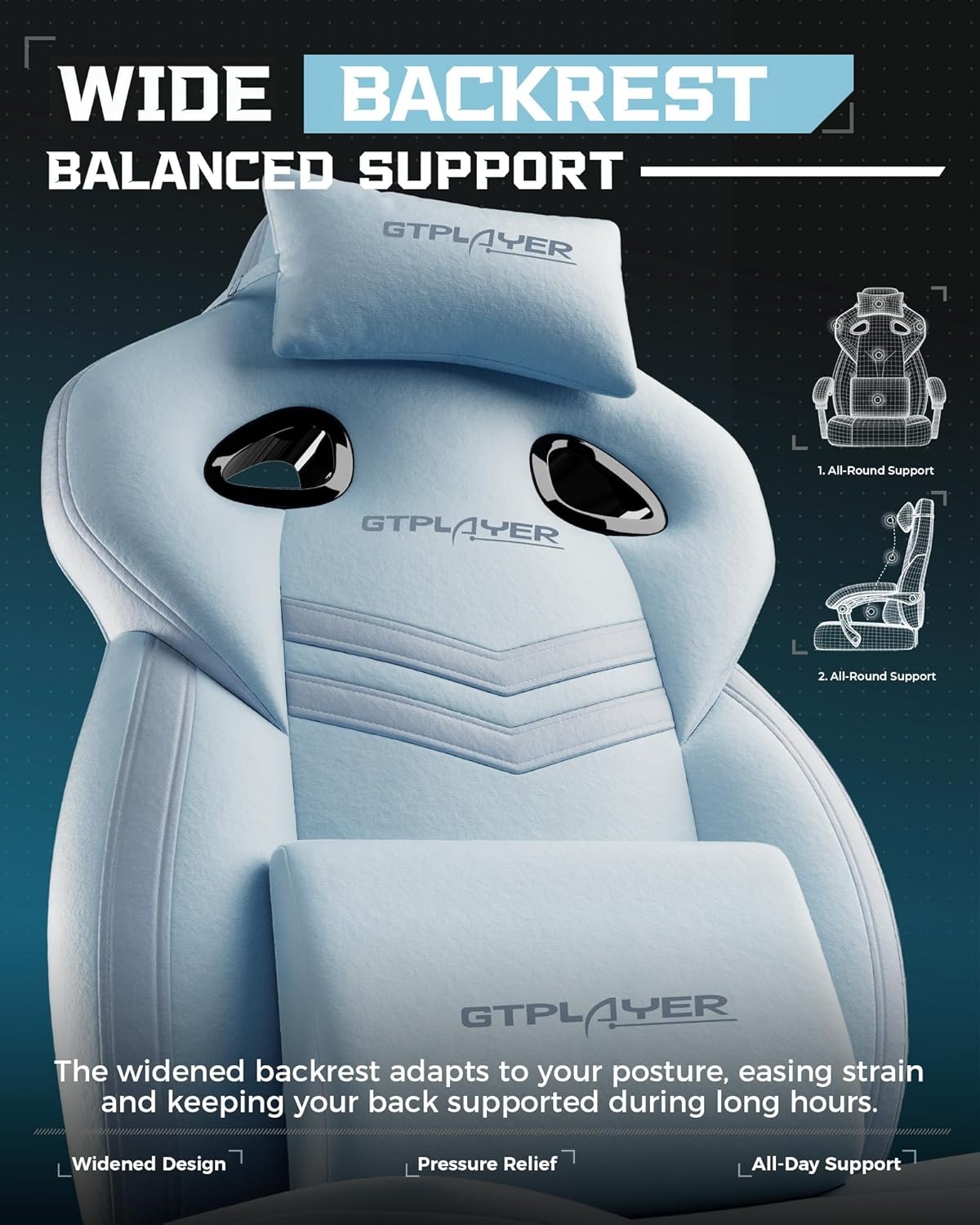 image:imageGTPLAYER Gaming Chairs for Adult Ergonomic Big amp Tall Gaming Seat with Footrest amp Lumbar Support Comfortable Office Chair 90155 Reclining Heavy Duty Wide Computer Seat BlueBlue