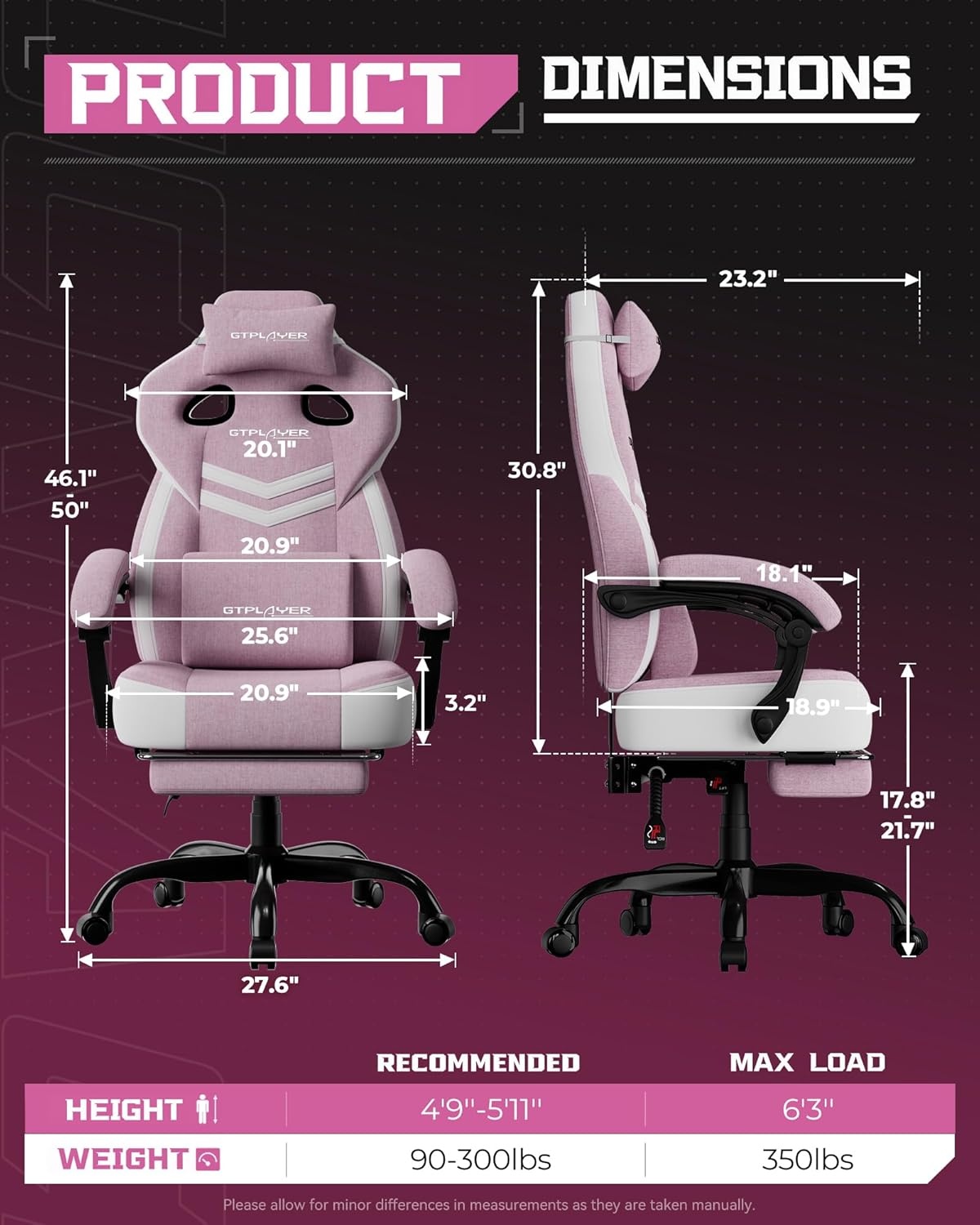 image:imageGTPLAYER Gaming Chairs for Adult Ergonomic Big amp Tall Gaming Seat with Footrest amp Lumbar Support Comfortable Office Chair 90155 Reclining Heavy Duty Wide Computer Seat BluePink