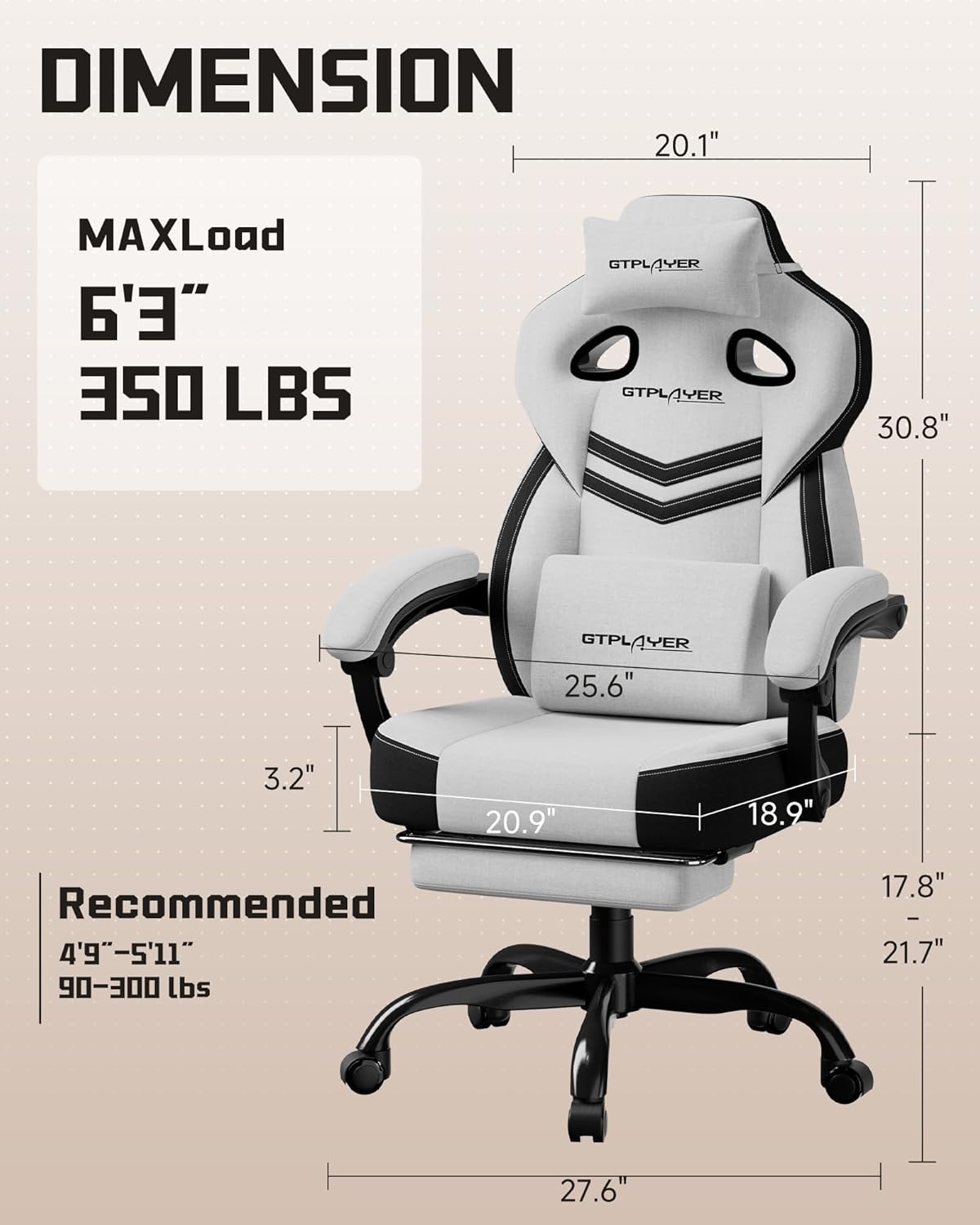 image:imageGTPLAYER Gaming Chairs for Adult Ergonomic Big amp Tall Gaming Seat with Footrest amp Lumbar Support Comfortable Office Chair 90155 Reclining Heavy Duty Wide Computer Seat BlueBright Grey