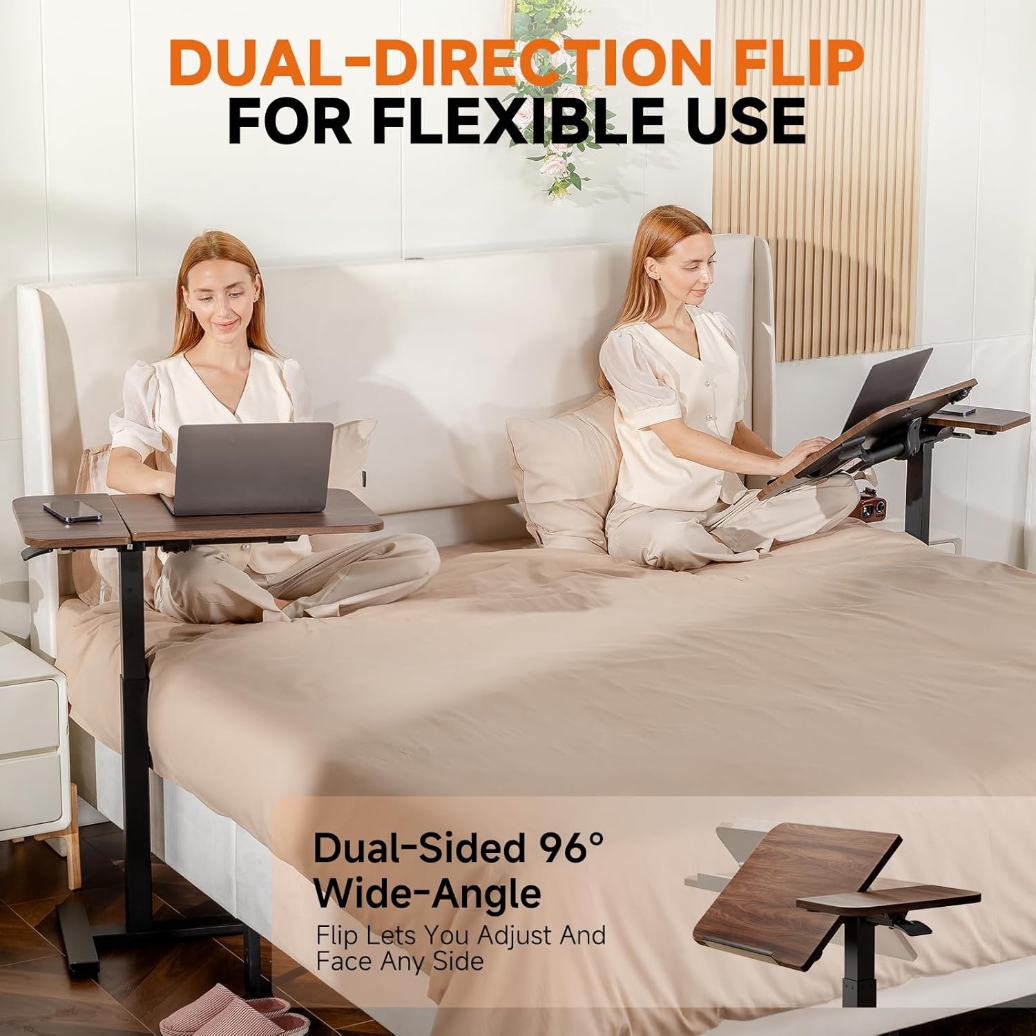 image:imageGTPLAYER Overbed Bedside Table with WheelsTiltable Hospital Bed Table Over The Bed Pneumatic Adjustable Rolling Laptop Desk Mobile Standing Desk for Hospital and Home Use WalnutWalnut