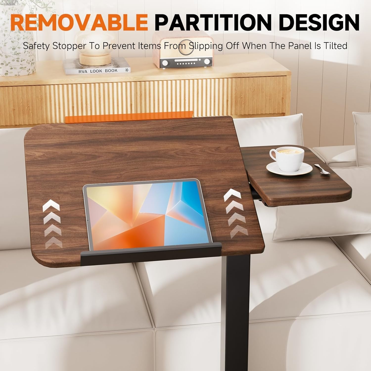image:imageGTPLAYER Overbed Bedside Table with WheelsTiltable Hospital Bed Table Over The Bed Pneumatic Adjustable Rolling Laptop Desk Mobile Standing Desk for Hospital and Home Use WalnutWalnut