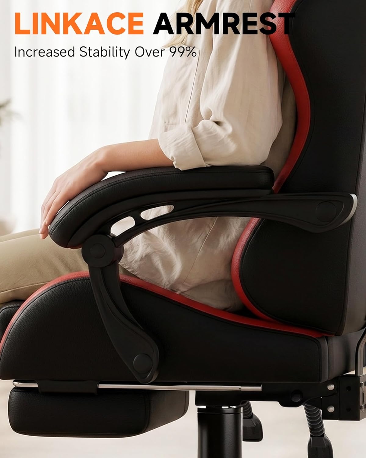image:imageGTPLAYER RGB Gaming Chair with Footrest Computer Gaming Chair with LED Lights for Adults Height Adjustable PC Gamer Chair with 90155 Recline amp Removable Headrest Lumbar Support RGB Black4 Redblack