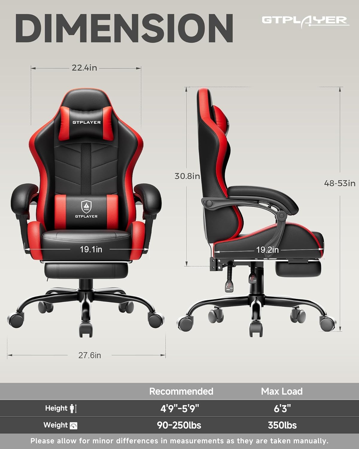 image:imageGTPLAYER RGB Gaming Chair with Footrest Computer Gaming Chair with LED Lights for Adults Height Adjustable PC Gamer Chair with 90155 Recline amp Removable Headrest Lumbar Support RGB Black4 Redblack