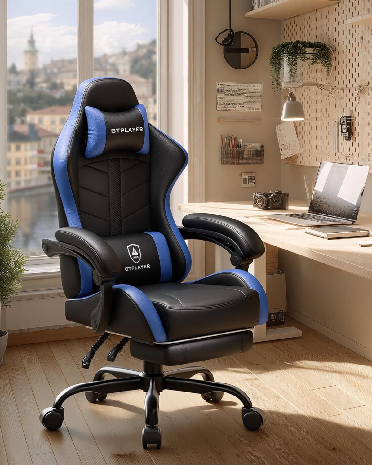 image:imageGTPLAYER RGB Gaming Chair with Footrest Computer Gaming Chair with LED Lights for Adults Height Adjustable PC Gamer Chair with 90155 Recline amp Removable Headrest Lumbar Support RGB Black13 Dark Blackblue