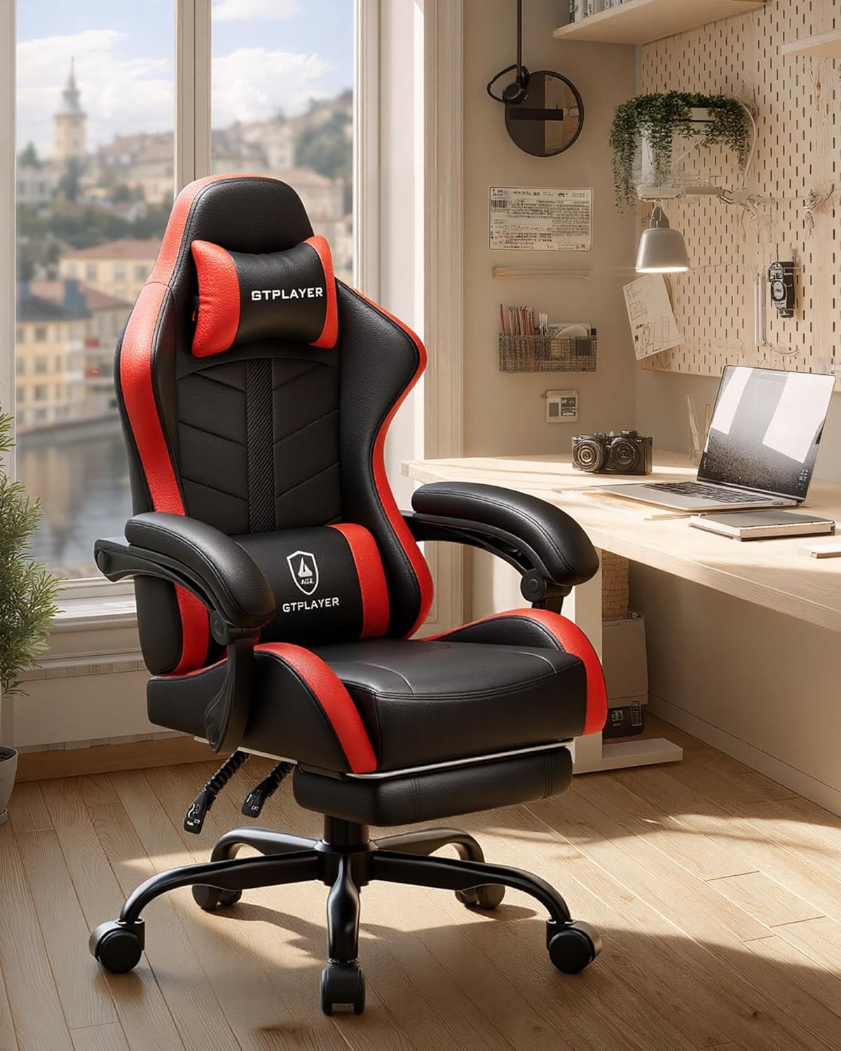 image:imageGTPLAYER RGB Gaming Chair with Footrest Computer Gaming Chair with LED Lights for Adults Height Adjustable PC Gamer Chair with 90155 Recline amp Removable Headrest Lumbar Support RGB Black4 Redblack