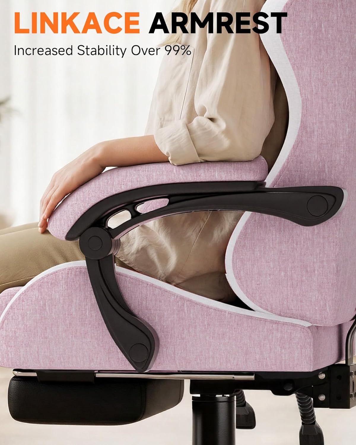 image:imageGTPLAYER RGB Gaming Chair with Footrest Computer Gaming Chair with LED Lights for Adults Height Adjustable PC Gamer Chair with 90155 Recline amp Removable Headrest Lumbar Support RGB Black9 Linen Fabric Pink