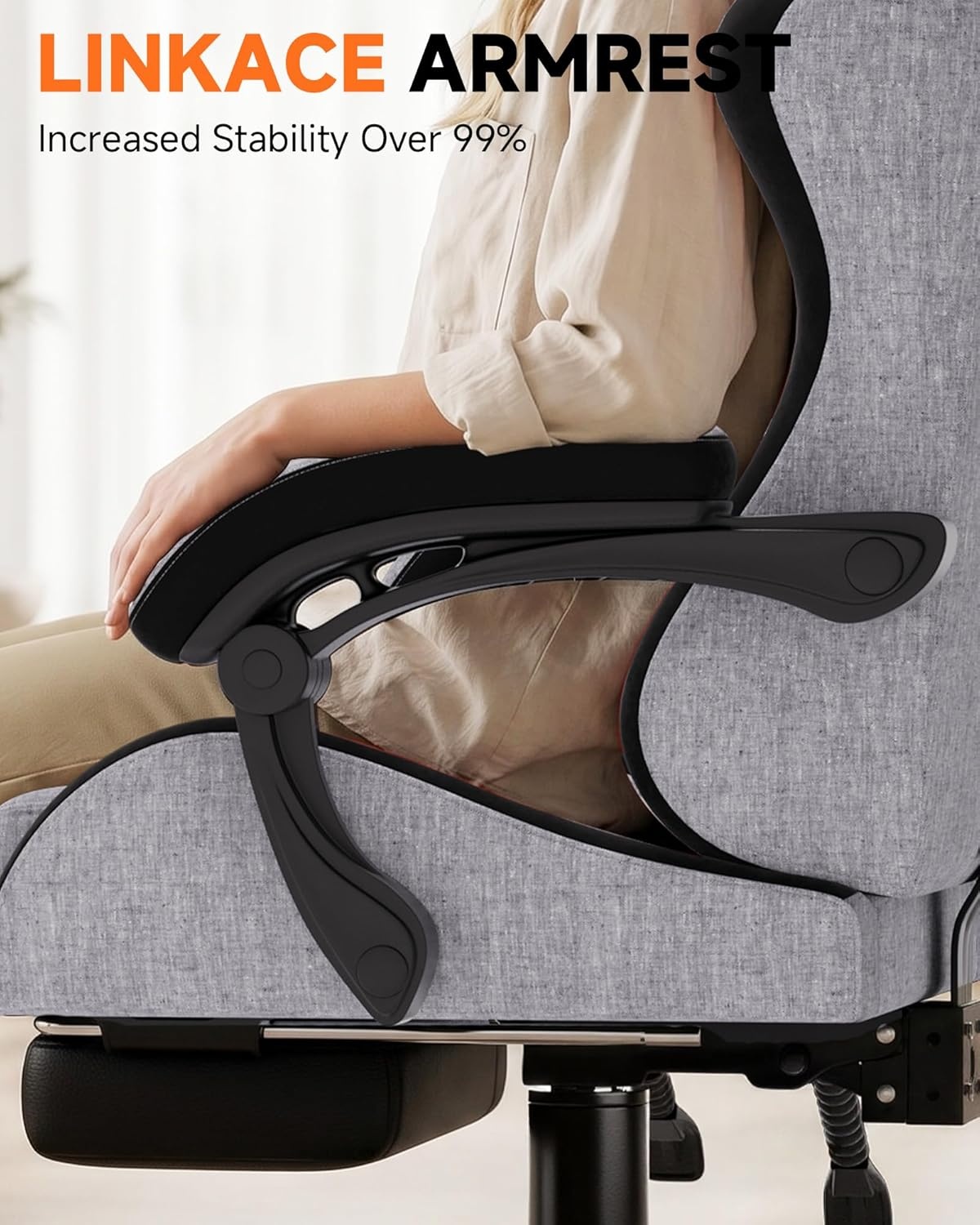 image:imageGTPLAYER RGB Gaming Chair with Footrest Computer Gaming Chair with LED Lights for Adults Height Adjustable PC Gamer Chair with 90155 Recline amp Removable Headrest Lumbar Support RGB Black8 Linen Fabric Grayblack