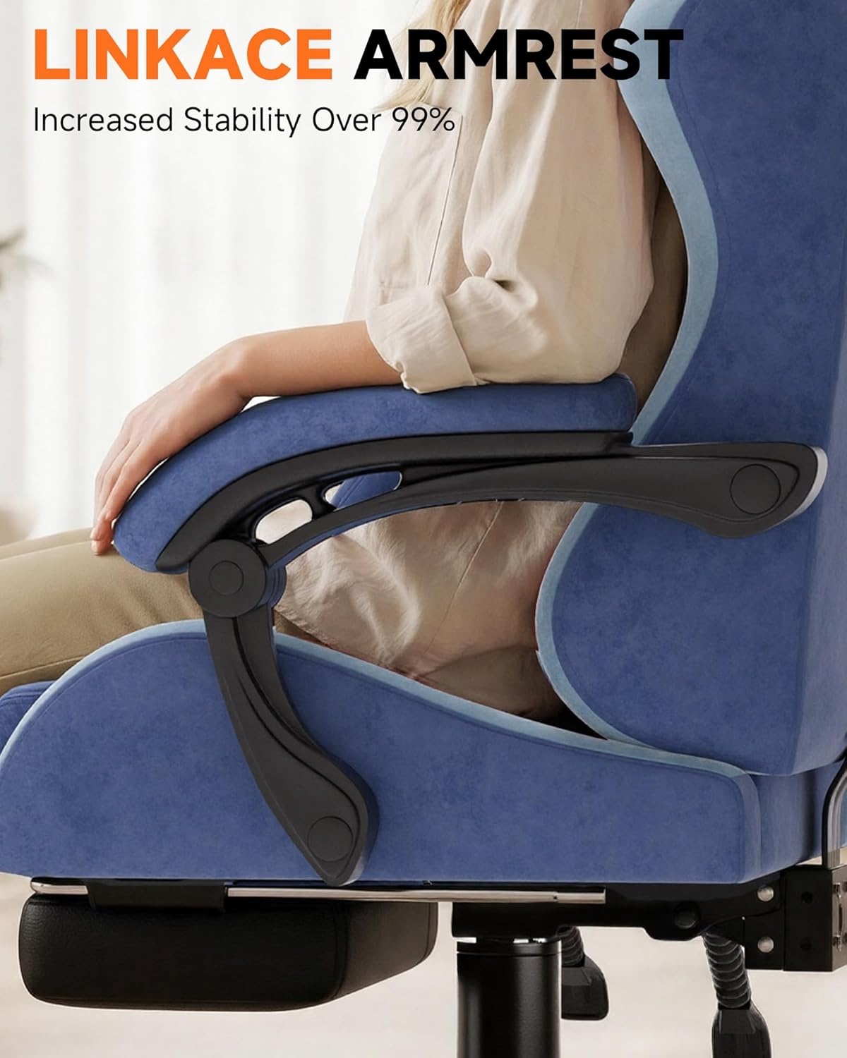 image:imageGTPLAYER RGB Gaming Chair with Footrest Computer Gaming Chair with LED Lights for Adults Height Adjustable PC Gamer Chair with 90155 Recline amp Removable Headrest Lumbar Support RGB Black7 Performance Fabric Blue