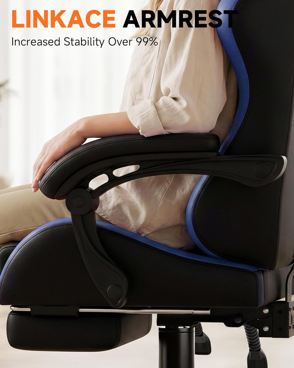 image:imageGTPLAYER RGB Gaming Chair with Footrest Computer Gaming Chair with LED Lights for Adults Height Adjustable PC Gamer Chair with 90155 Recline amp Removable Headrest Lumbar Support RGB Black13 Dark Blackblue