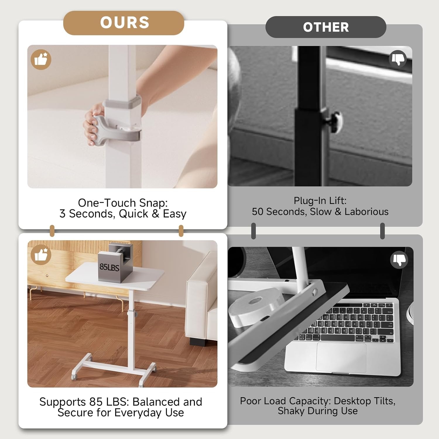 image:imageGTPLAYER Small Standing Desk 24 Inches Foldable Mobile Rolling Laptop PC Table with Lockable Casters Adjustable Height Overbed Bedside Table Computer Workstation for Home Office WalnutFoldableWhitefoldable