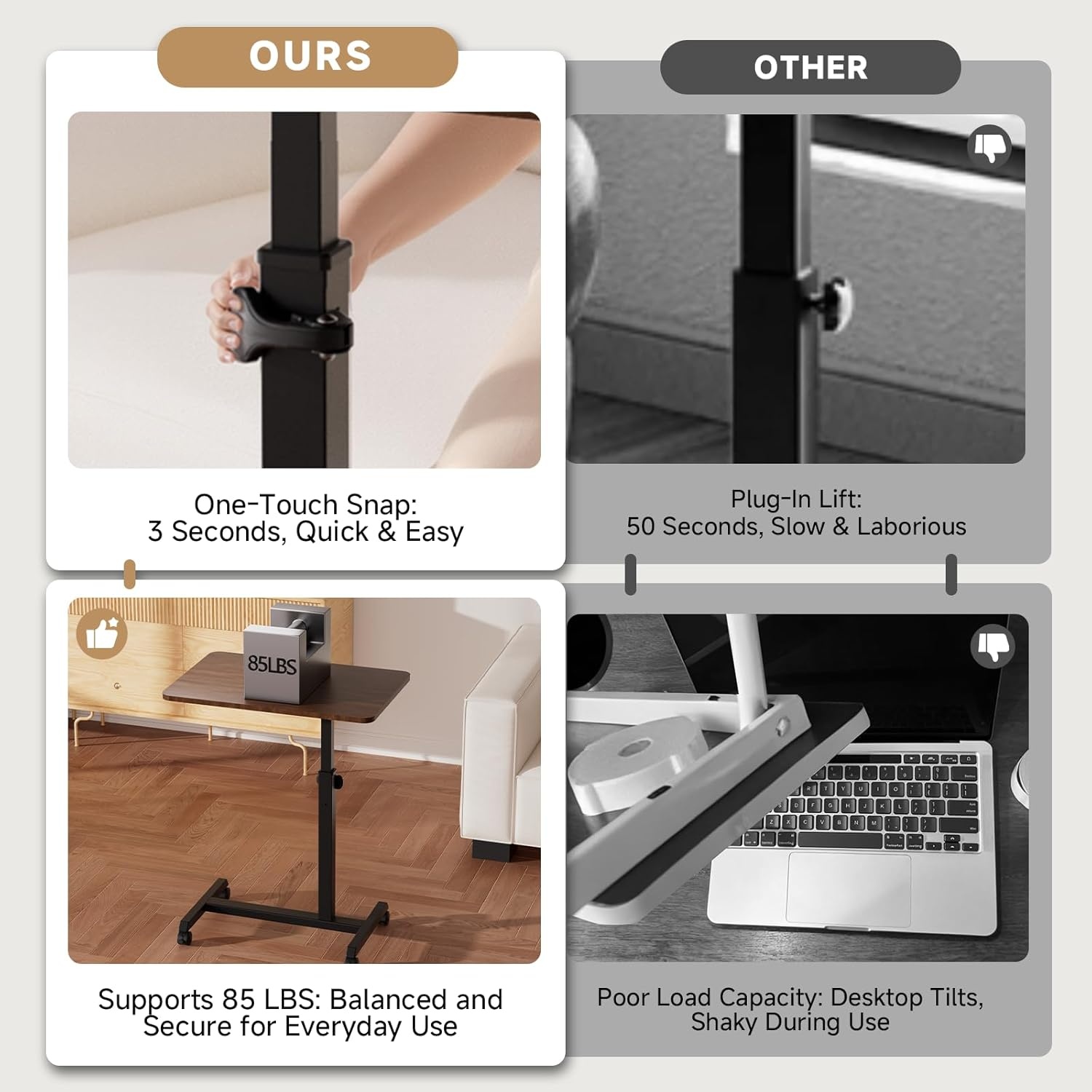 image:imageGTPLAYER Small Standing Desk 24 Inches Foldable Mobile Rolling Laptop PC Table with Lockable Casters Adjustable Height Overbed Bedside Table Computer Workstation for Home Office WalnutFoldableDark Brownfoldable
