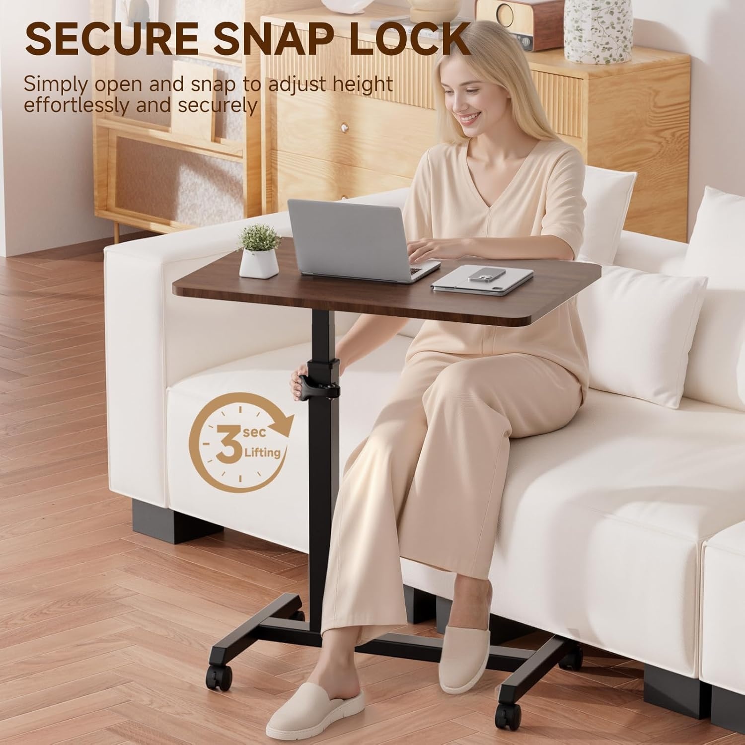 image:imageGTPLAYER Small Standing Desk 24 Inches Foldable Mobile Rolling Laptop PC Table with Lockable Casters Adjustable Height Overbed Bedside Table Computer Workstation for Home Office WalnutFoldableDark Brownfoldable