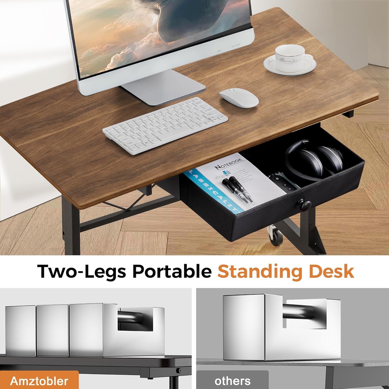 image:imageGTPLAYER Small Standing Desk Adjustable Height Small Computer Desk Mobile Portable Rolling Laptop Table with Wheels 32 Computer Workstation Sit Stand Desks Portable Standing Table Treadmill desksBrown