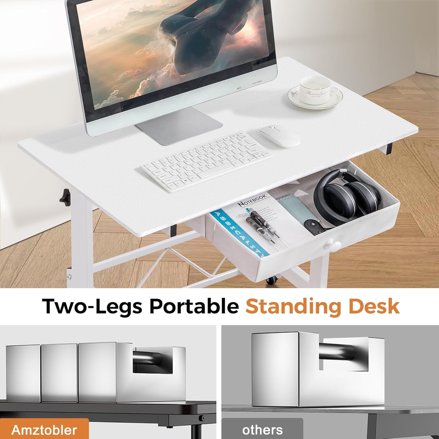 image:imageGTPLAYER Small Standing Desk Adjustable Height Small Computer Desk Mobile Portable Rolling Laptop Table with Wheels 32 Computer Workstation Sit Stand Desks Portable Standing Table Treadmill desksCfwhite