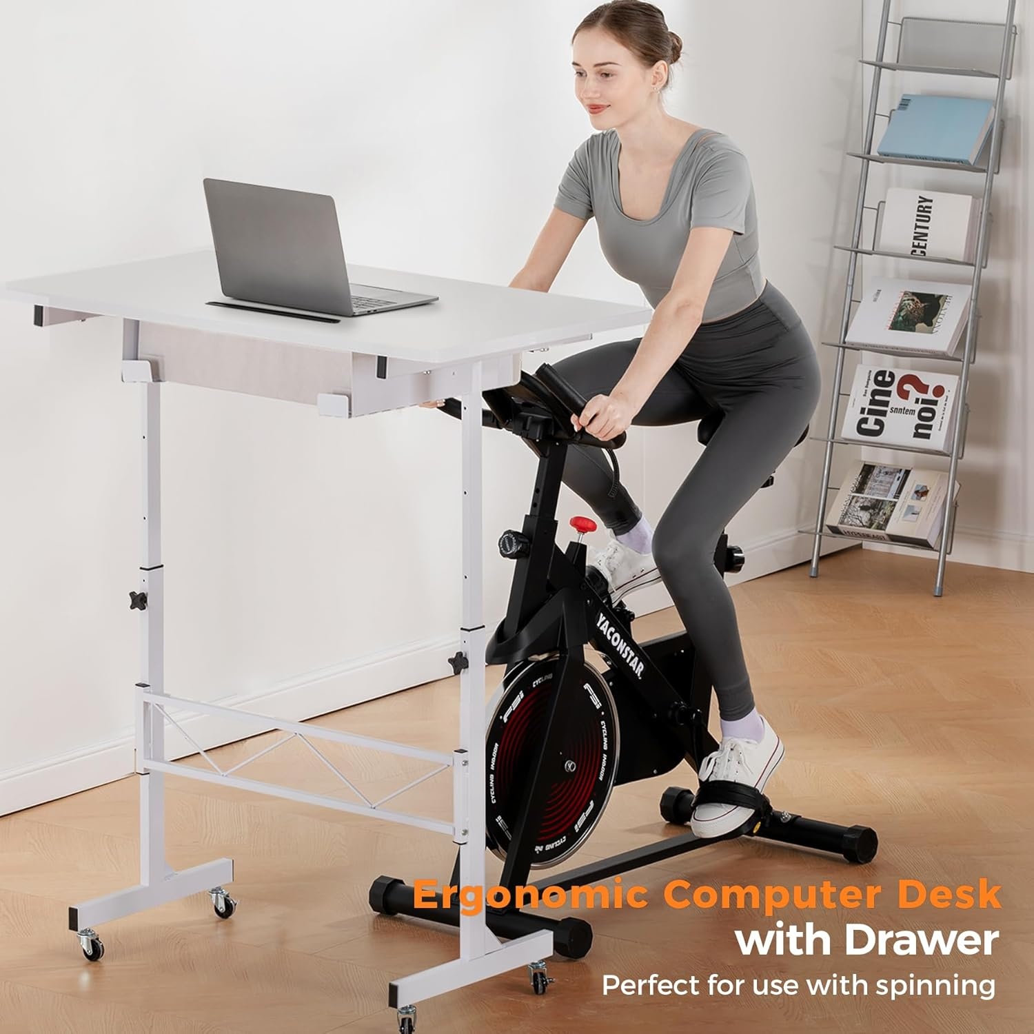 image:imageGTPLAYER Small Standing Desk Adjustable Height Small Computer Desk Mobile Portable Rolling Laptop Table with Wheels 32 Computer Workstation Sit Stand Desks Portable Standing Table Treadmill desksWhite