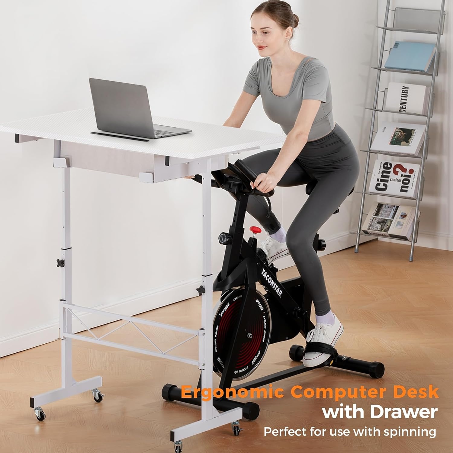 image:imageGTPLAYER Small Standing Desk Adjustable Height Small Computer Desk Mobile Portable Rolling Laptop Table with Wheels 32 Computer Workstation Sit Stand Desks Portable Standing Table Treadmill desksCarbon Fiber White